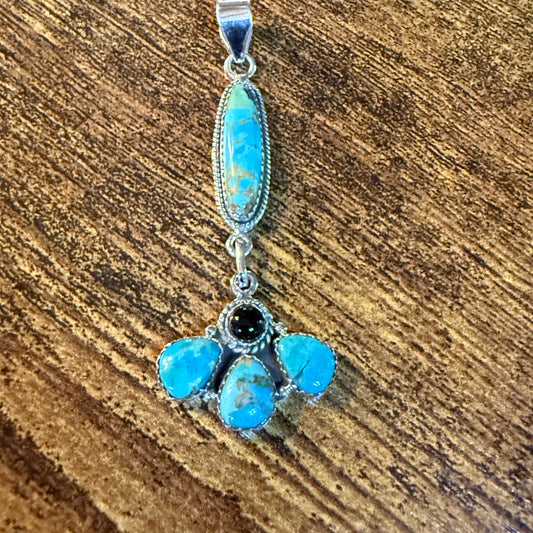 Sonoran Gold Turquoise and Black Onyx Gemstone Pendant in Sterling Silver 3 Inch