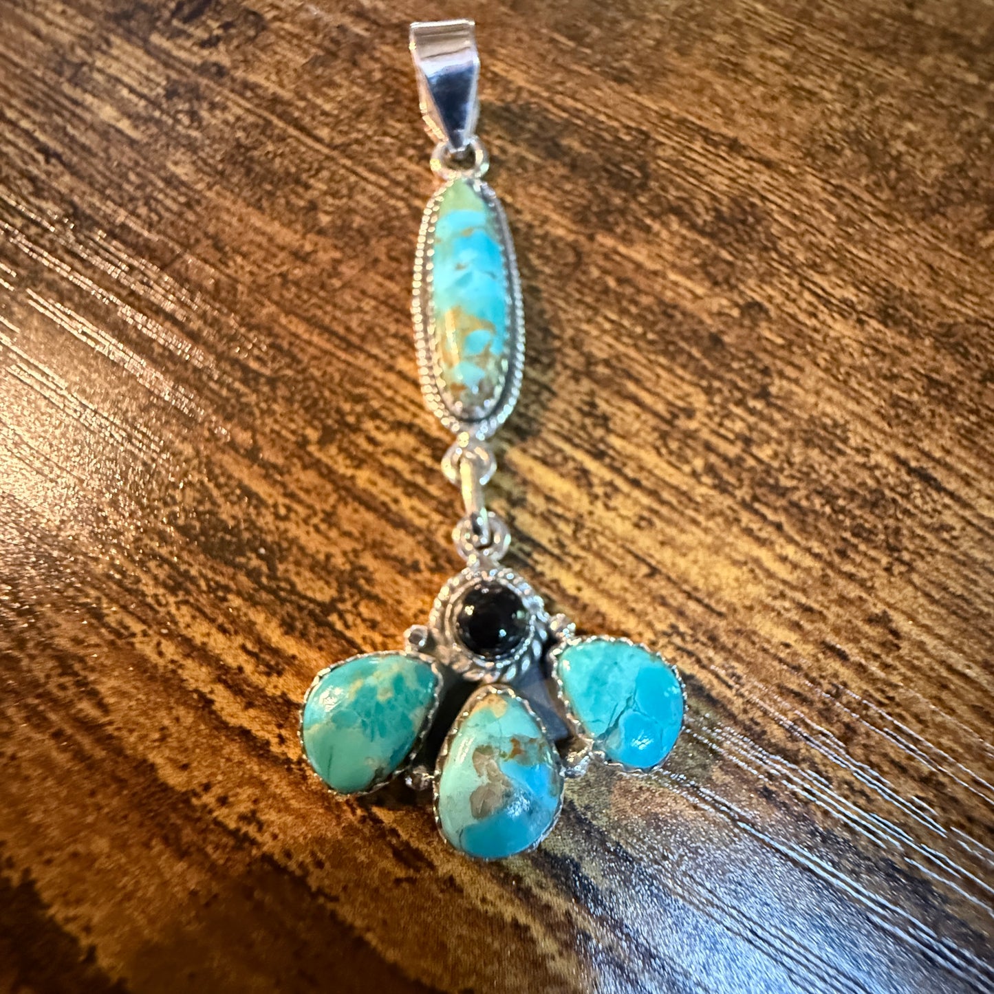 Sonoran Gold Turquoise and Black Onyx Gemstone Pendant in Sterling Silver 3 Inch Wild West Boho