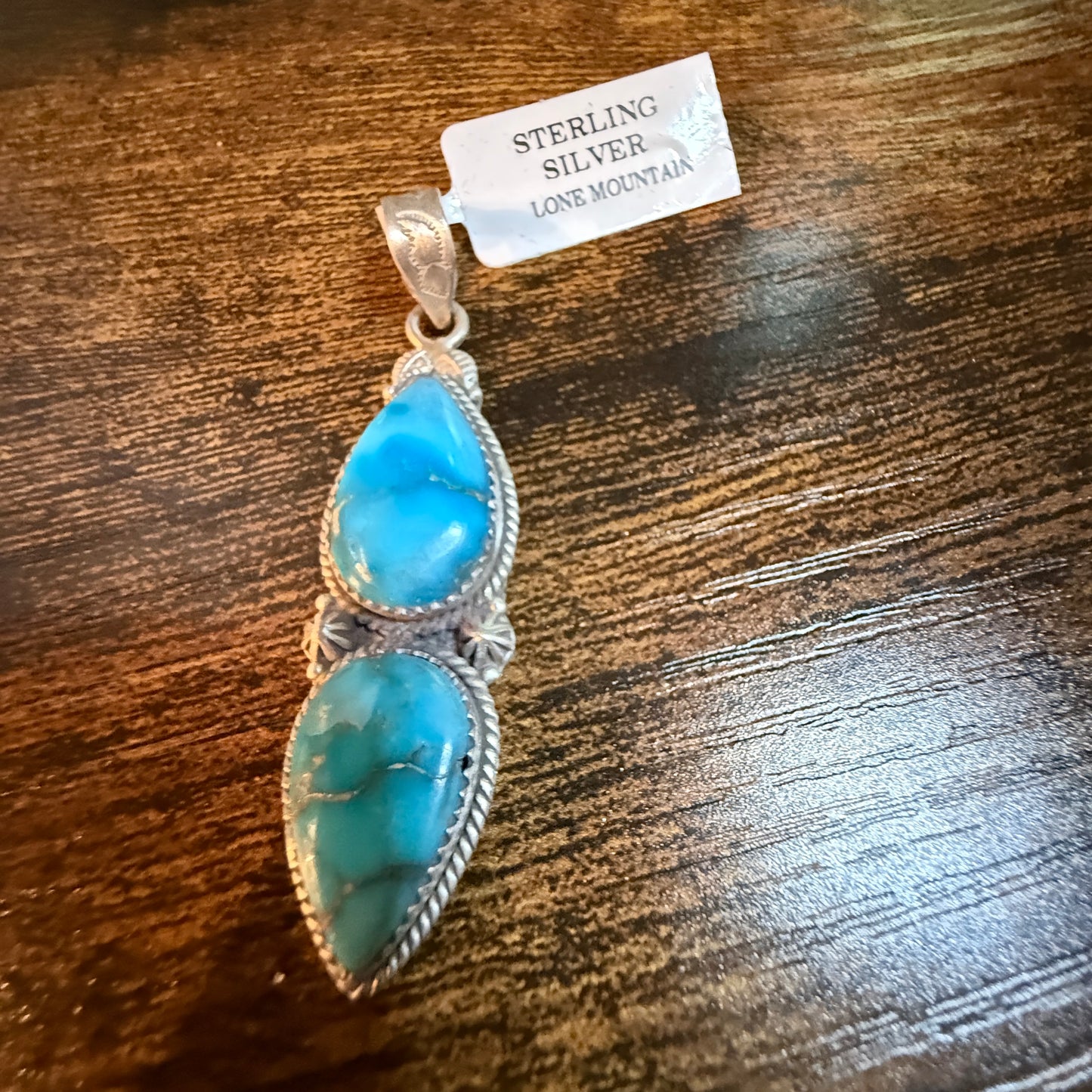 Navajo Style Lone Mountain Turquoise Gemstone Pendant In Sterling Silver, 2.5 Inches Wild West Boho