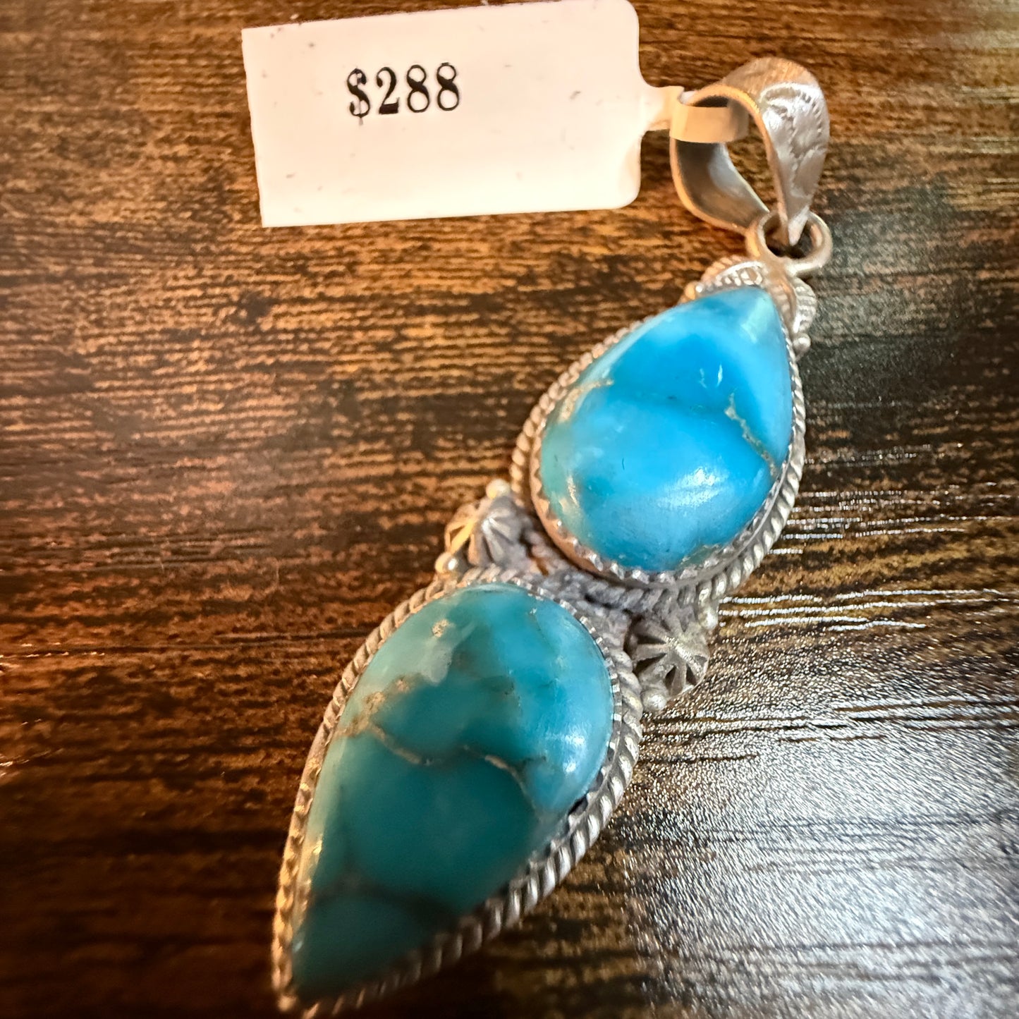 Navajo Style Lone Mountain Turquoise Gemstone Pendant In Sterling Silver, 2.5 Inches Wild West Boho