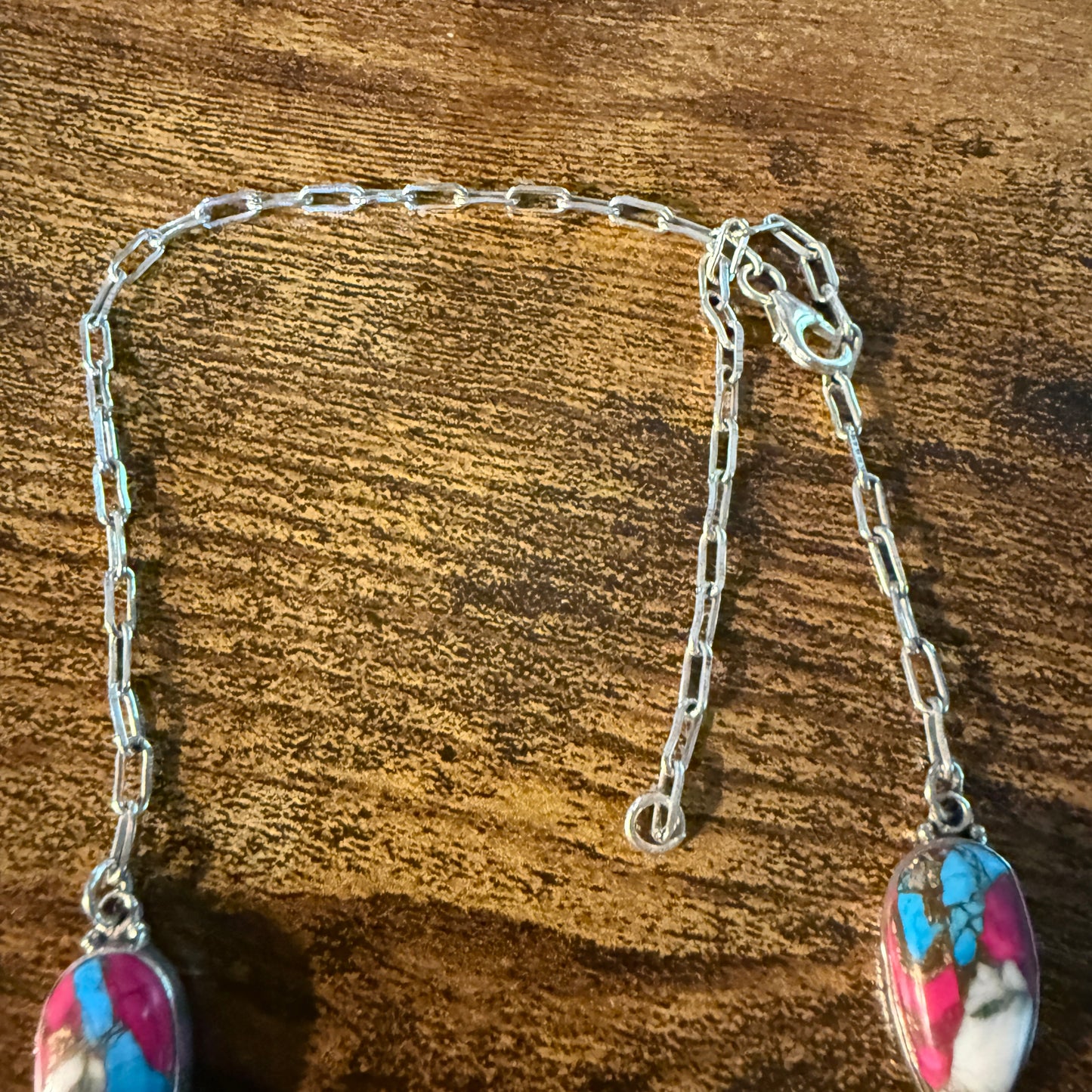 Cotton Candy Turquoise Dahlia Butterfly Necklace Sterling Silver 20 Inch