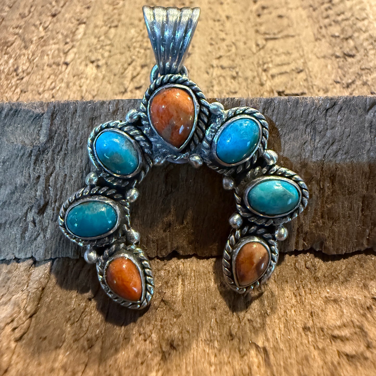 Spiny Oyster Coral And Kingman Turquoise Squash Pendant In Sterling Silver