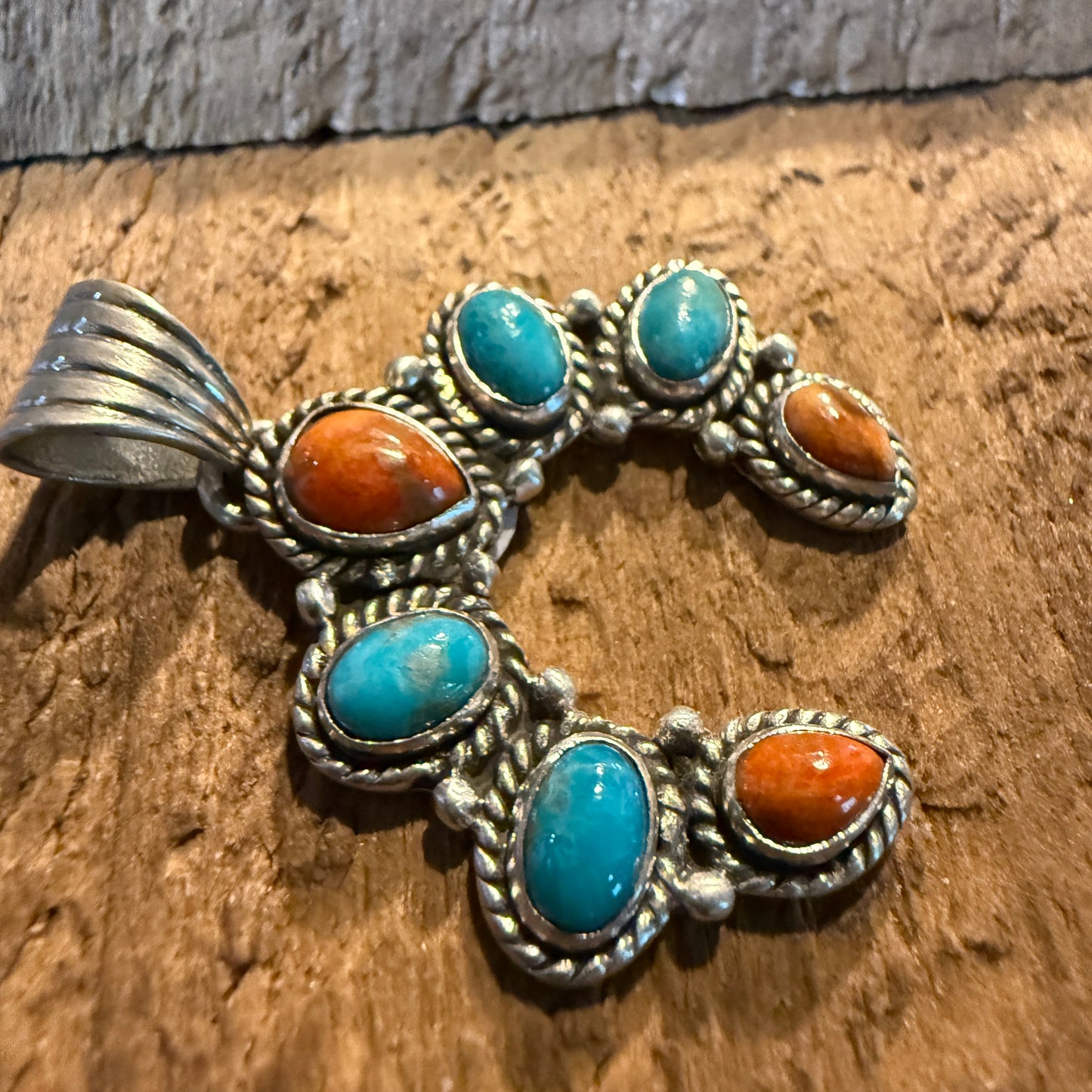 Spiny Oyster Coral And Kingman Turquoise Squash Pendant In Sterling Silver