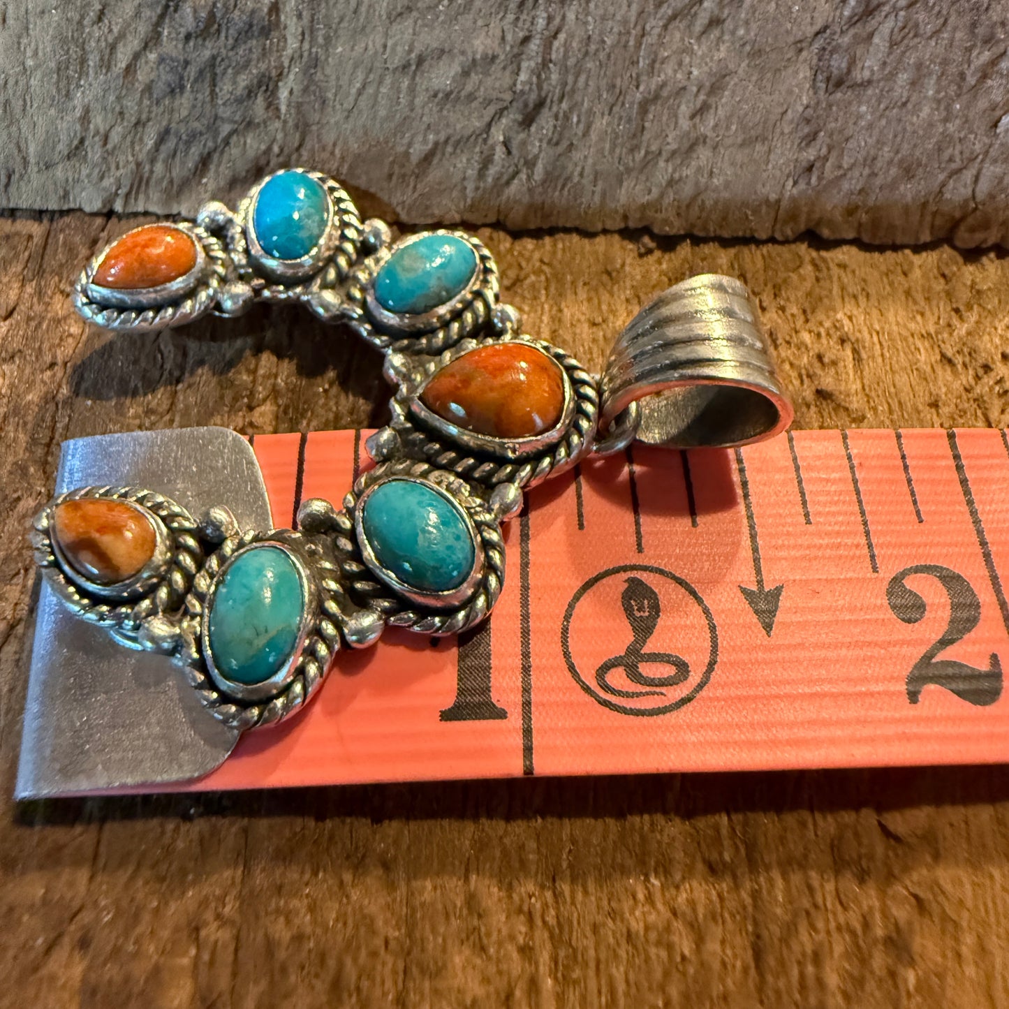 Spiny Oyster Coral And Kingman Turquoise Squash Pendant In Sterling Silver