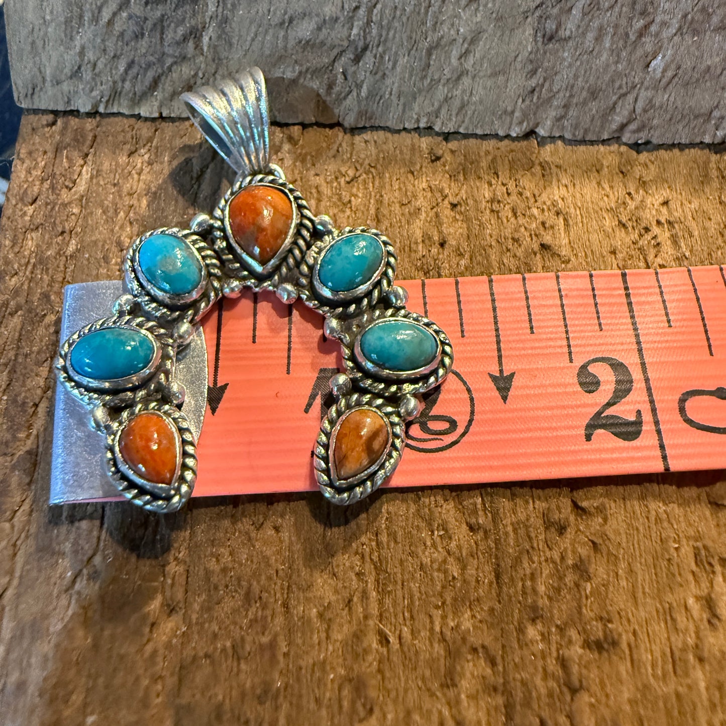 Spiny Oyster Coral And Kingman Turquoise Squash Pendant In Sterling Silver