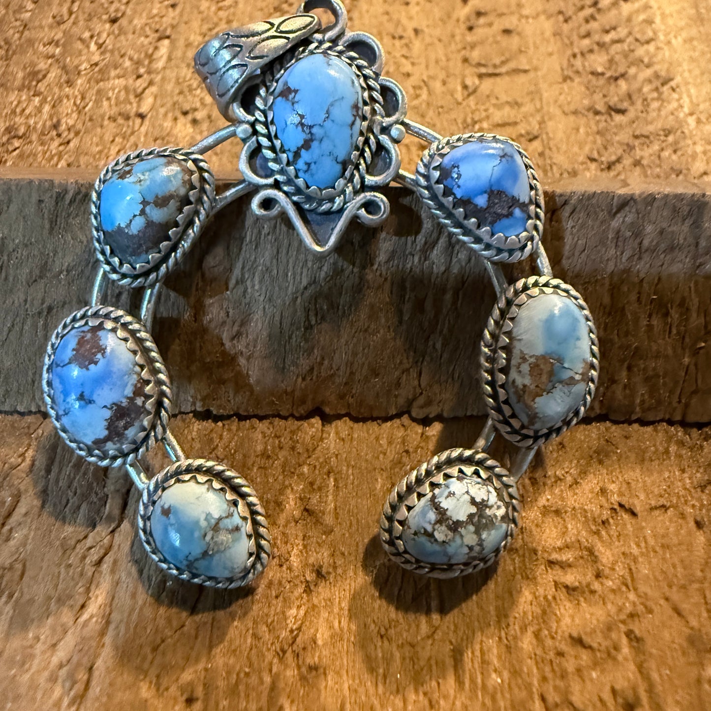 Golden Hills Turquoise Gemstone Squash Pendant in Sterling Silver