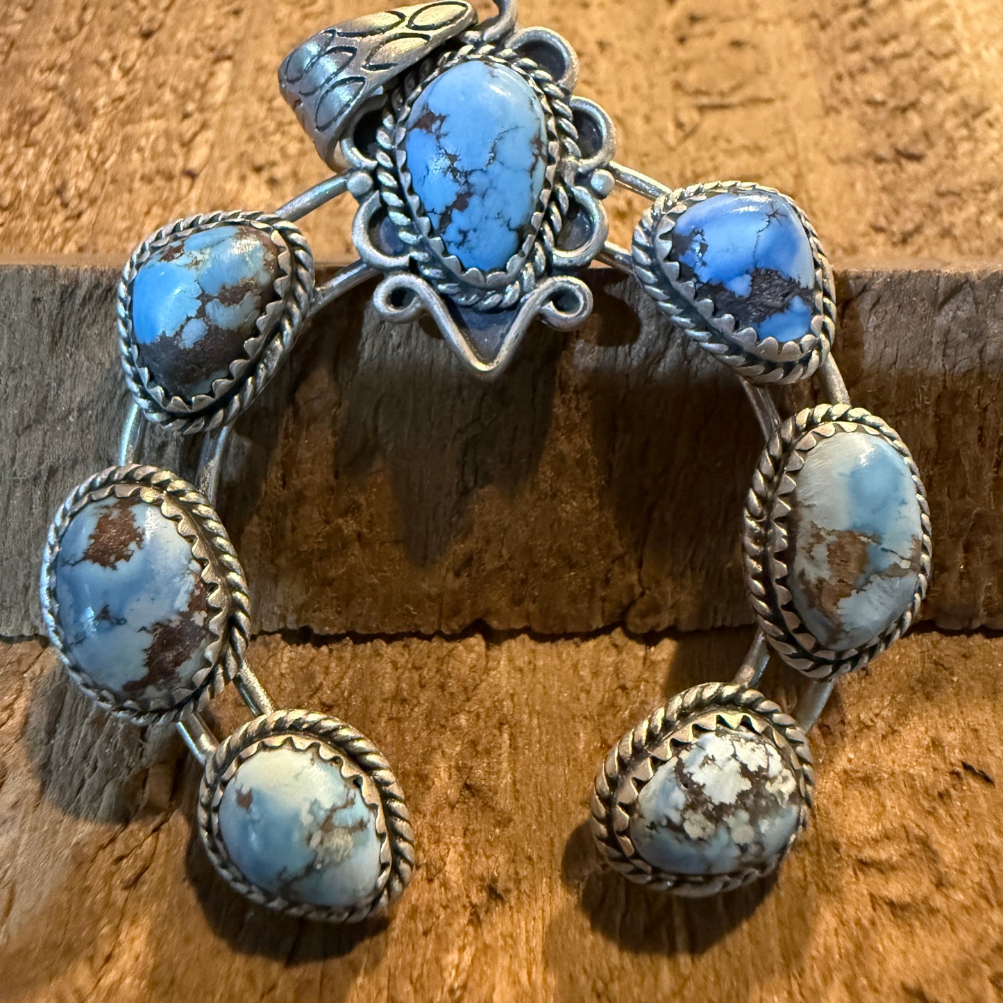 Golden Hills Turquoise Gemstone Squash Pendant in Sterling Silver