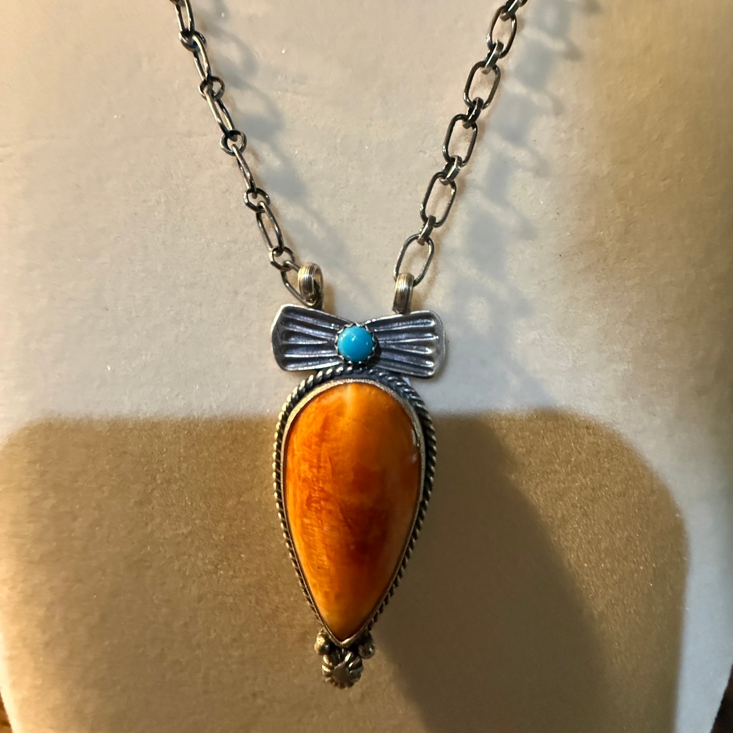 Signed Verley Betone Navajo Style Spiny Coral Turquoise Necklace Sterling Silver