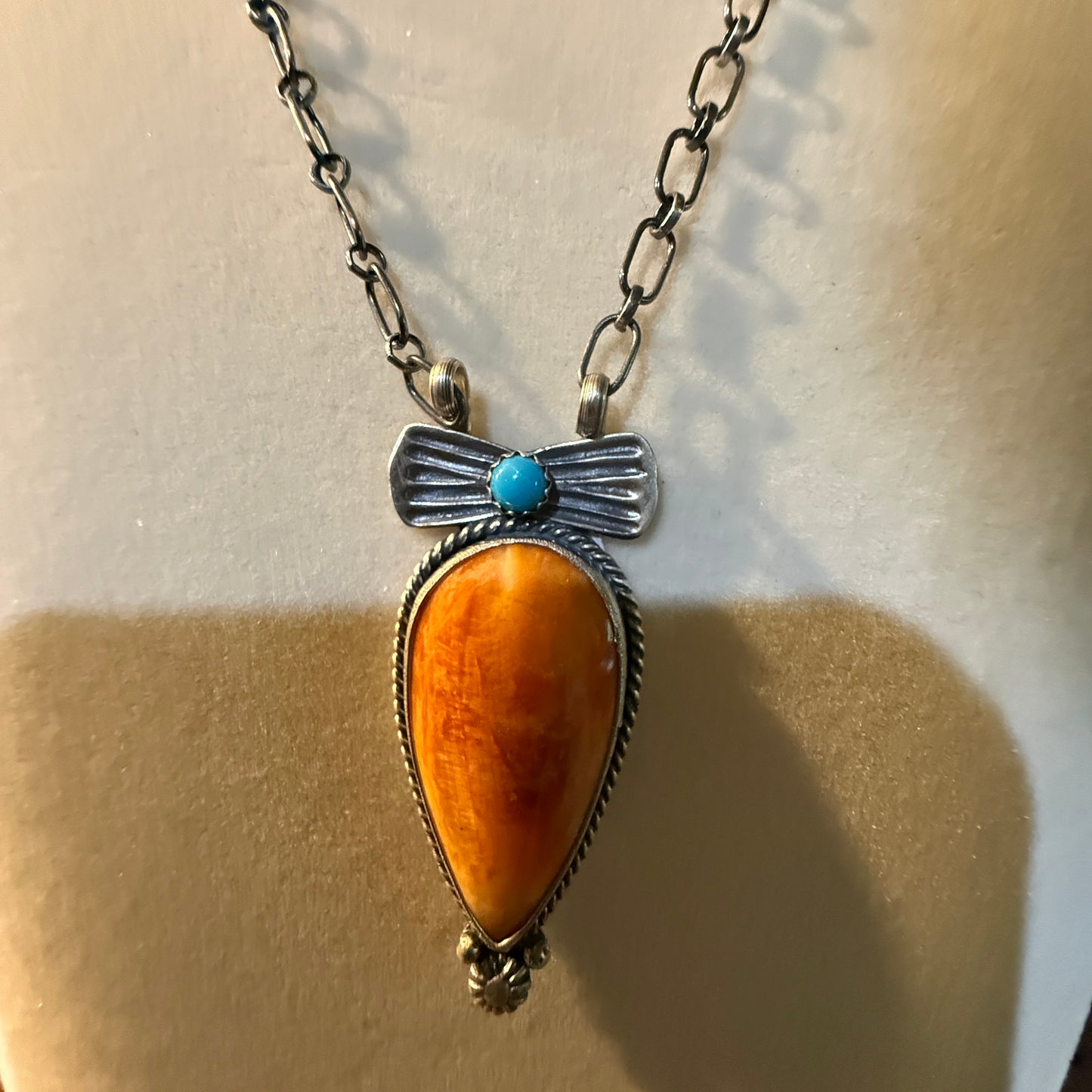 Signed Verley Betone Navajo Style Spiny Coral Turquoise Necklace Sterling Silver
