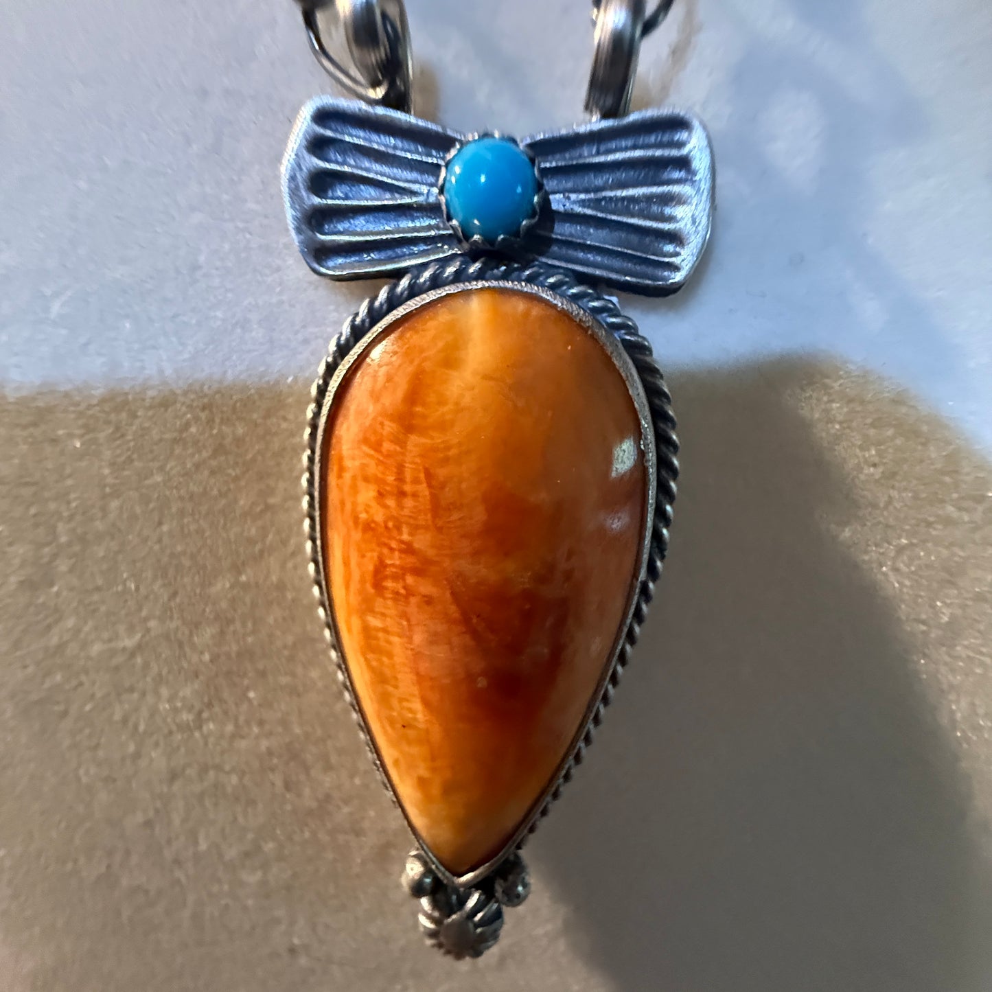 Signed Verley Betone Navajo Style Spiny Coral Turquoise Necklace Sterling Silver