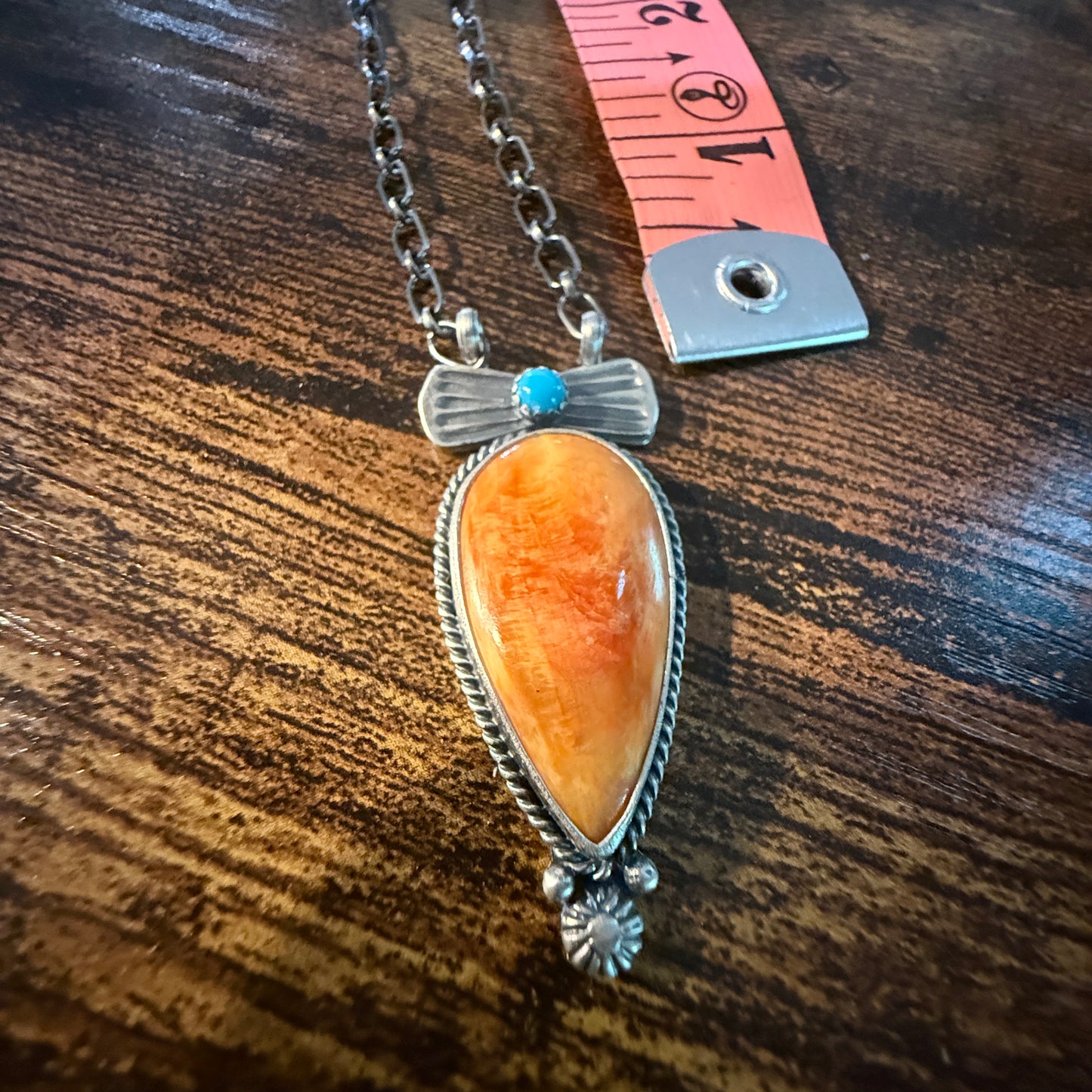 Signed Verley Betone Navajo Style Spiny Coral Turquoise Necklace Sterling Silver