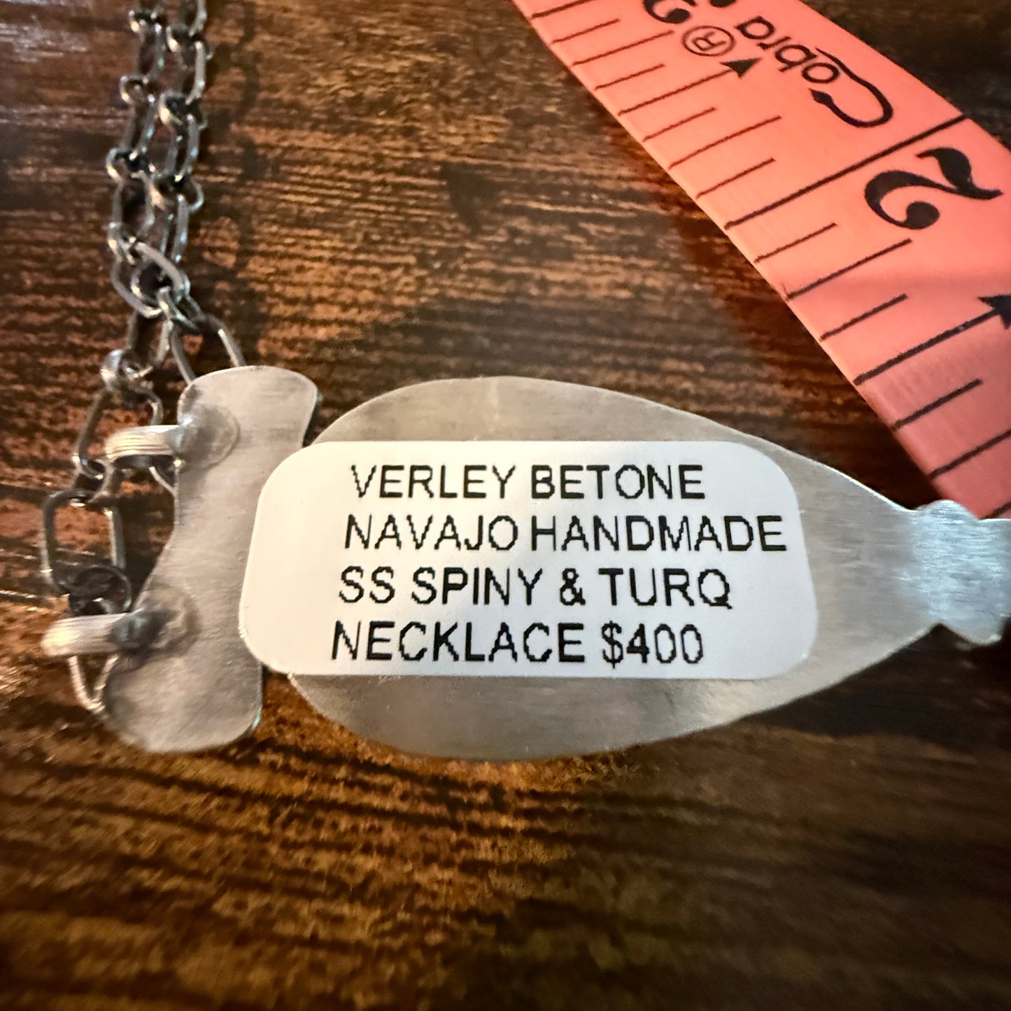 Signed Verley Betone Navajo Style Spiny Coral Turquoise Necklace Sterling Silver