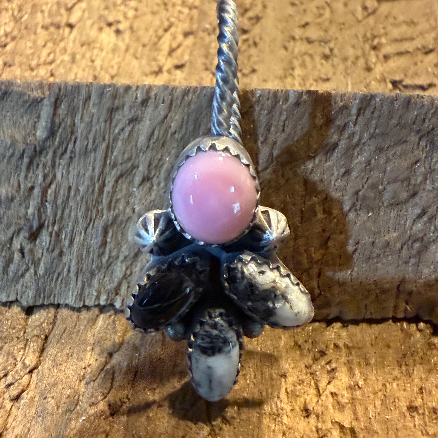 White Buffalo And Pink Conch Gemstone Hat Purse Slider Pin Charm Sterling Silver
