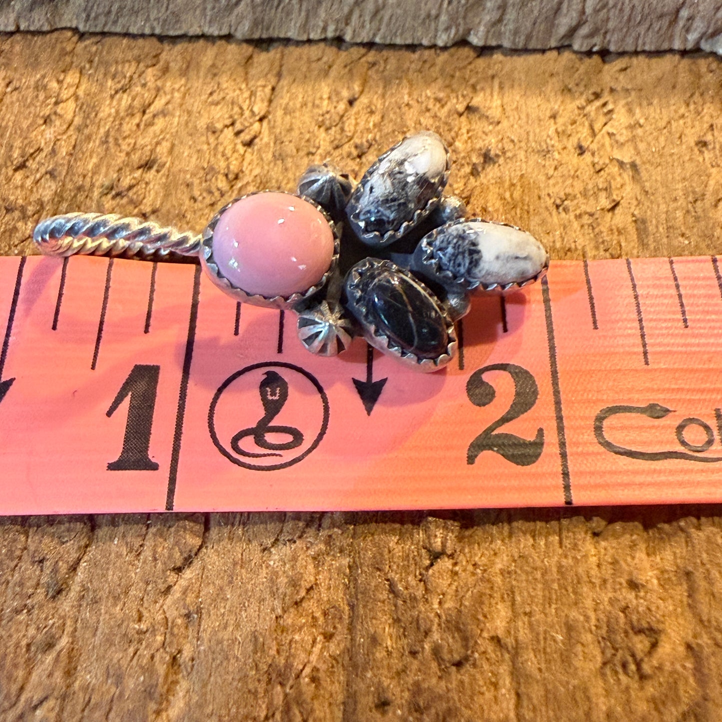 White Buffalo And Pink Conch Gemstone Hat Purse Slider Pin Charm Sterling Silver