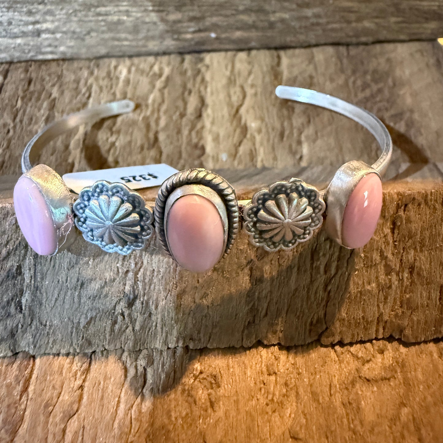 Pink Conch Gemstone Flex Bangle Bracelet Sterling Silver