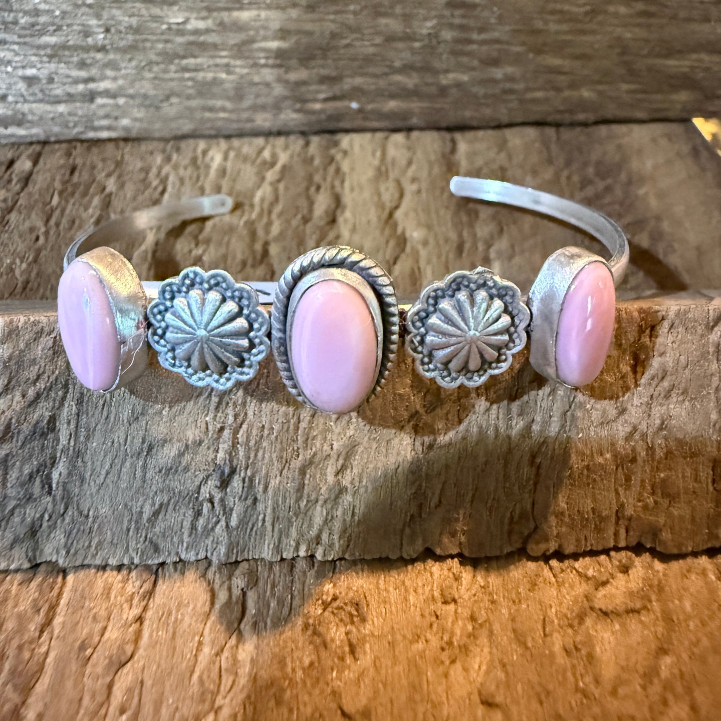 Pink Conch Gemstone Flex Bangle Bracelet Sterling Silver