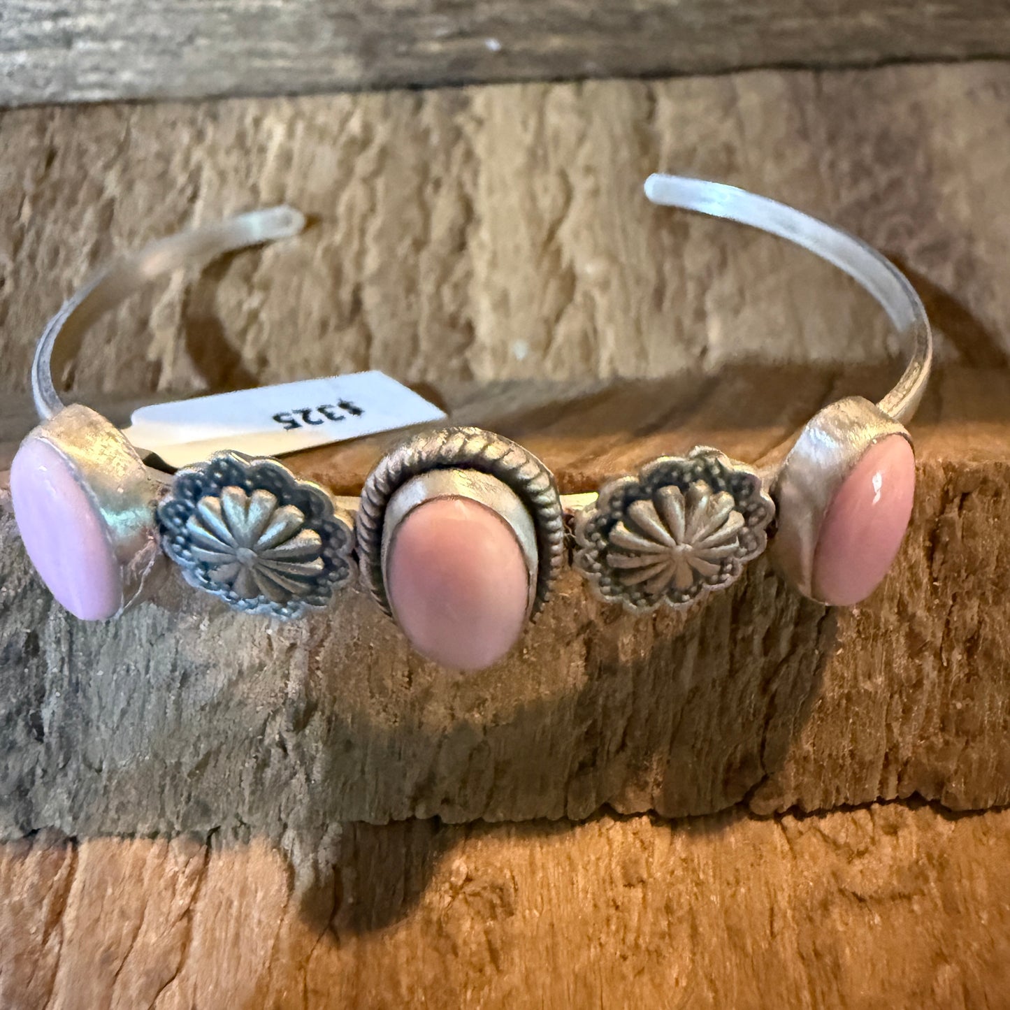 Pink Conch Gemstone Flex Bangle Bracelet Sterling Silver