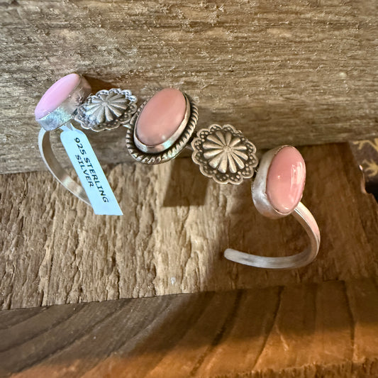 Pink Conch Gemstone Flex Bangle Bracelet Sterling Silver