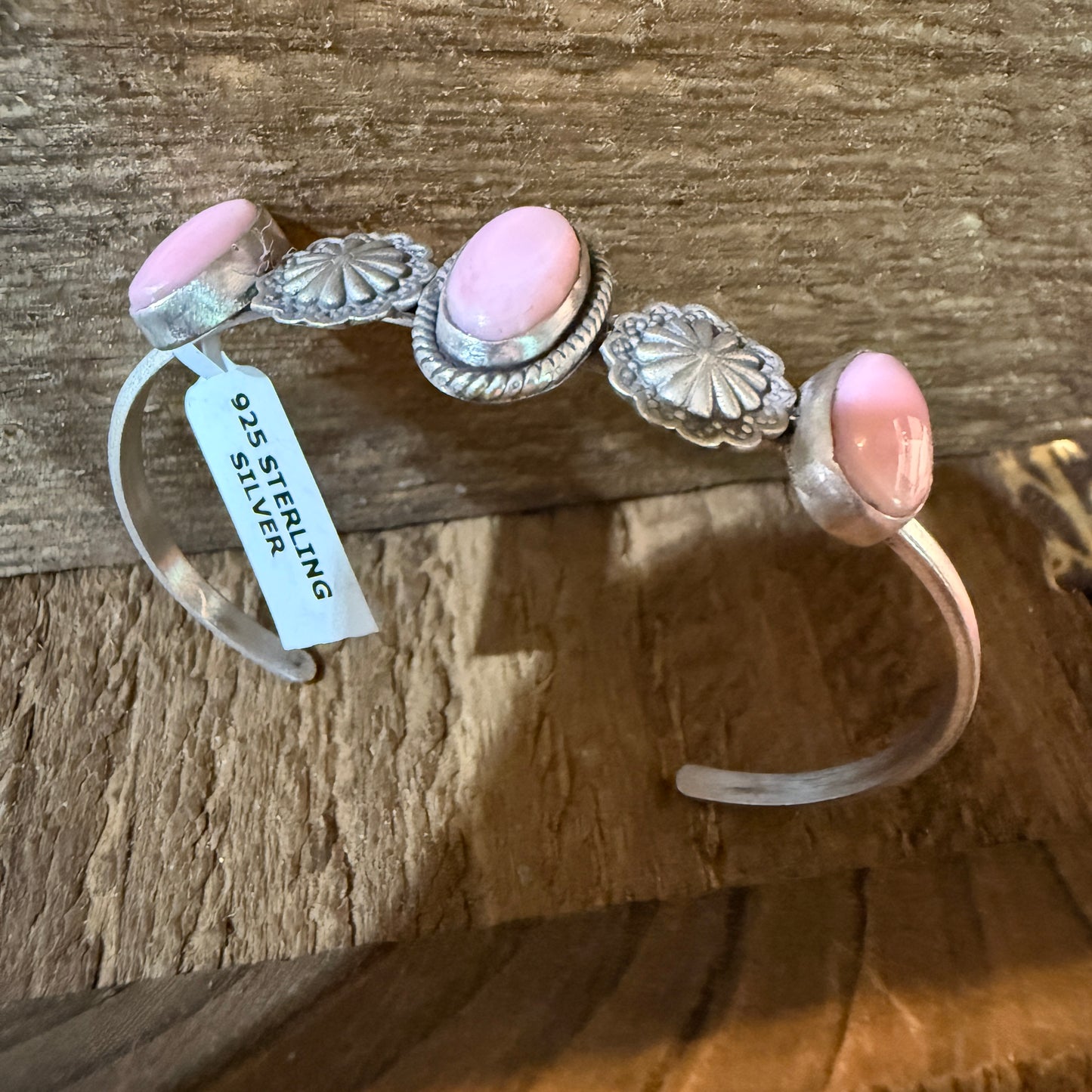 Pink Conch Gemstone Flex Bangle Bracelet Sterling Silver