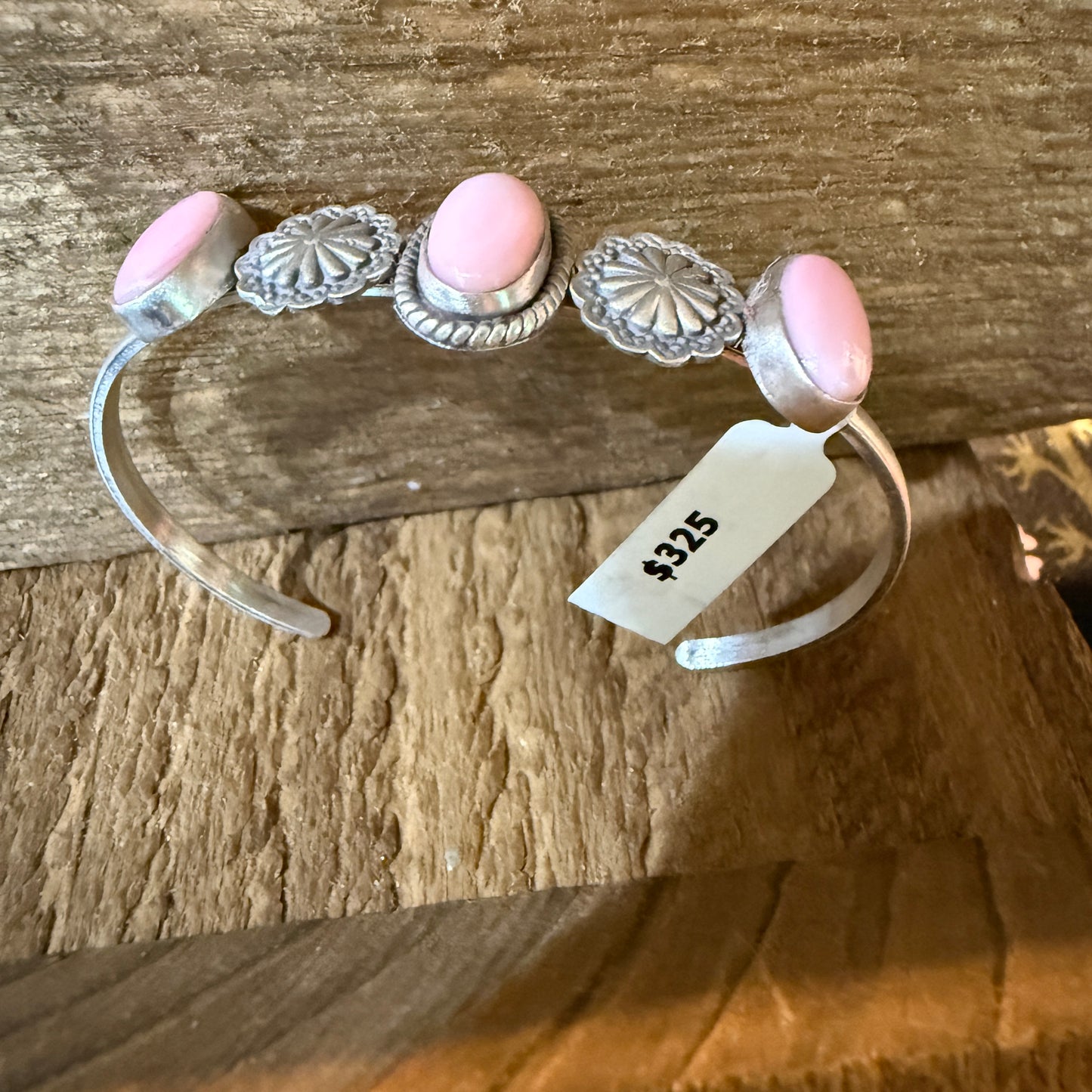 Pink Conch Gemstone Flex Bangle Bracelet Sterling Silver