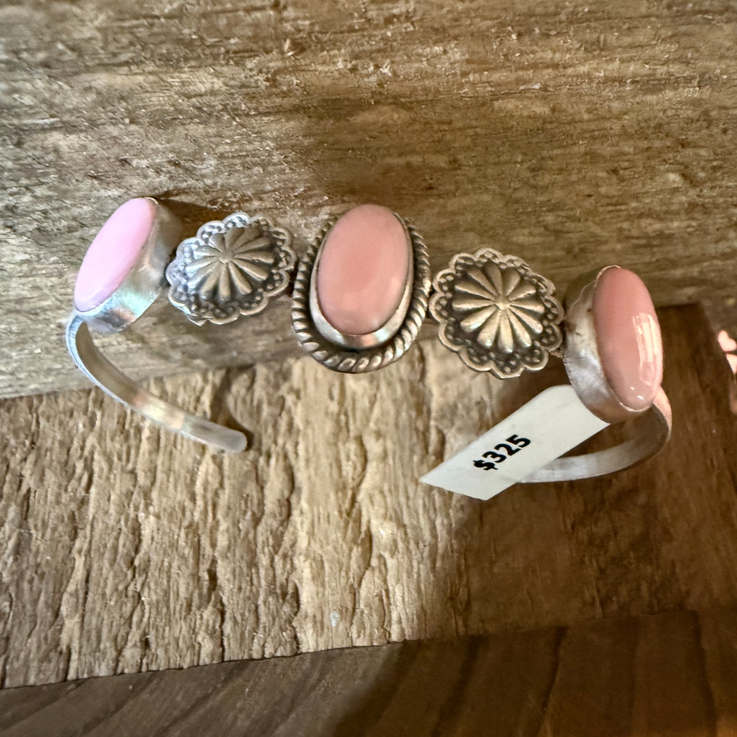 Pink Conch Gemstone Flex Bangle Bracelet Sterling Silver