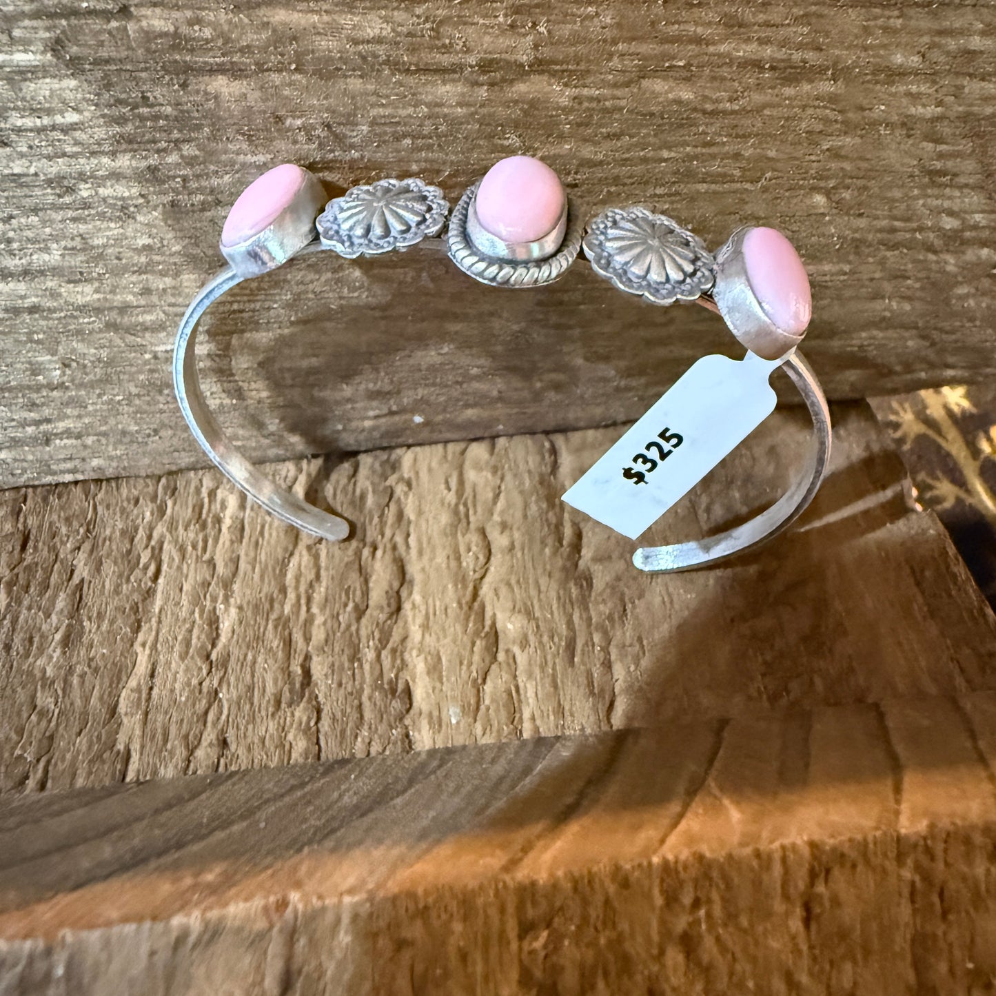 Pink Conch Gemstone Flex Bangle Bracelet Sterling Silver