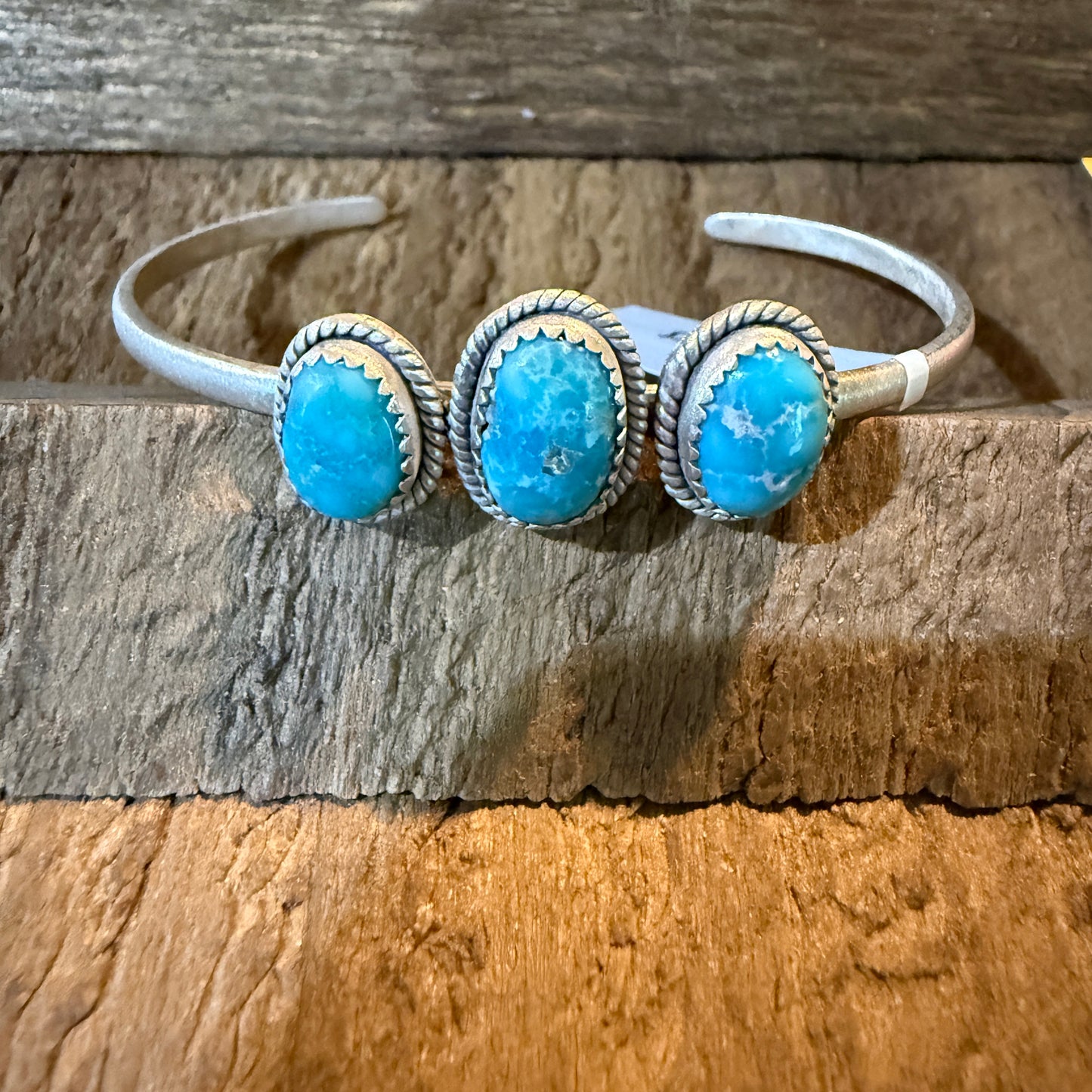 White Water Turquoise Gemstone Flex Stackable Bangle Sterling Silver