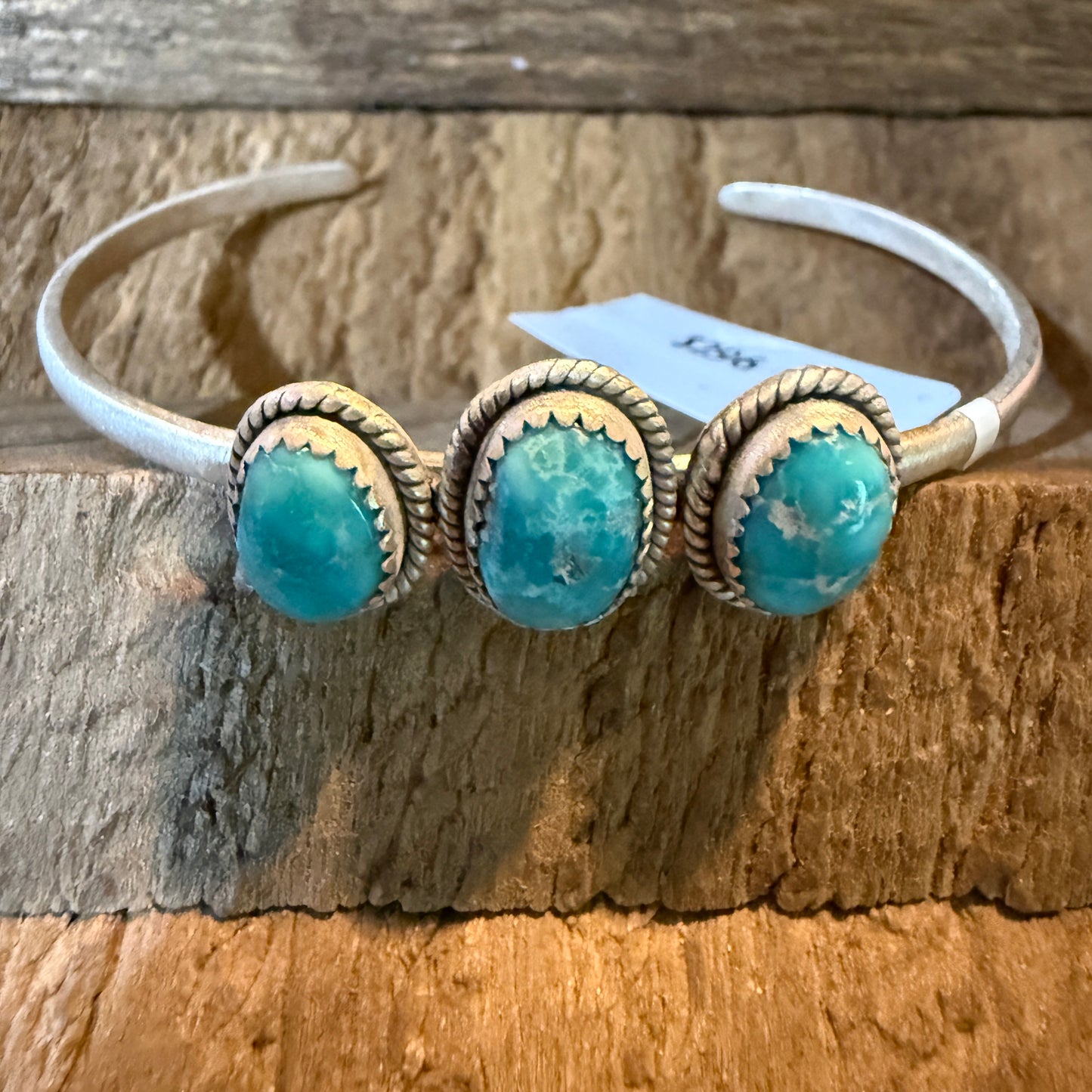 White Water Turquoise Gemstone Flex Stackable Bangle Sterling Silver