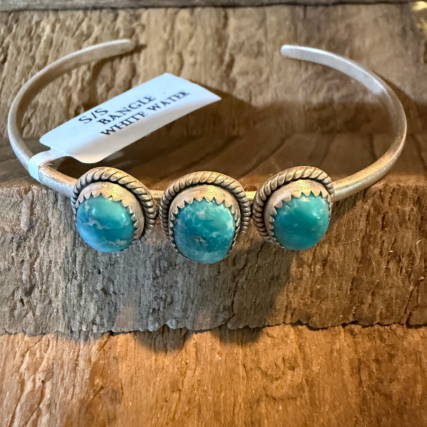 White Water Turquoise Gemstone Flex Stackable Bangle Sterling Silver