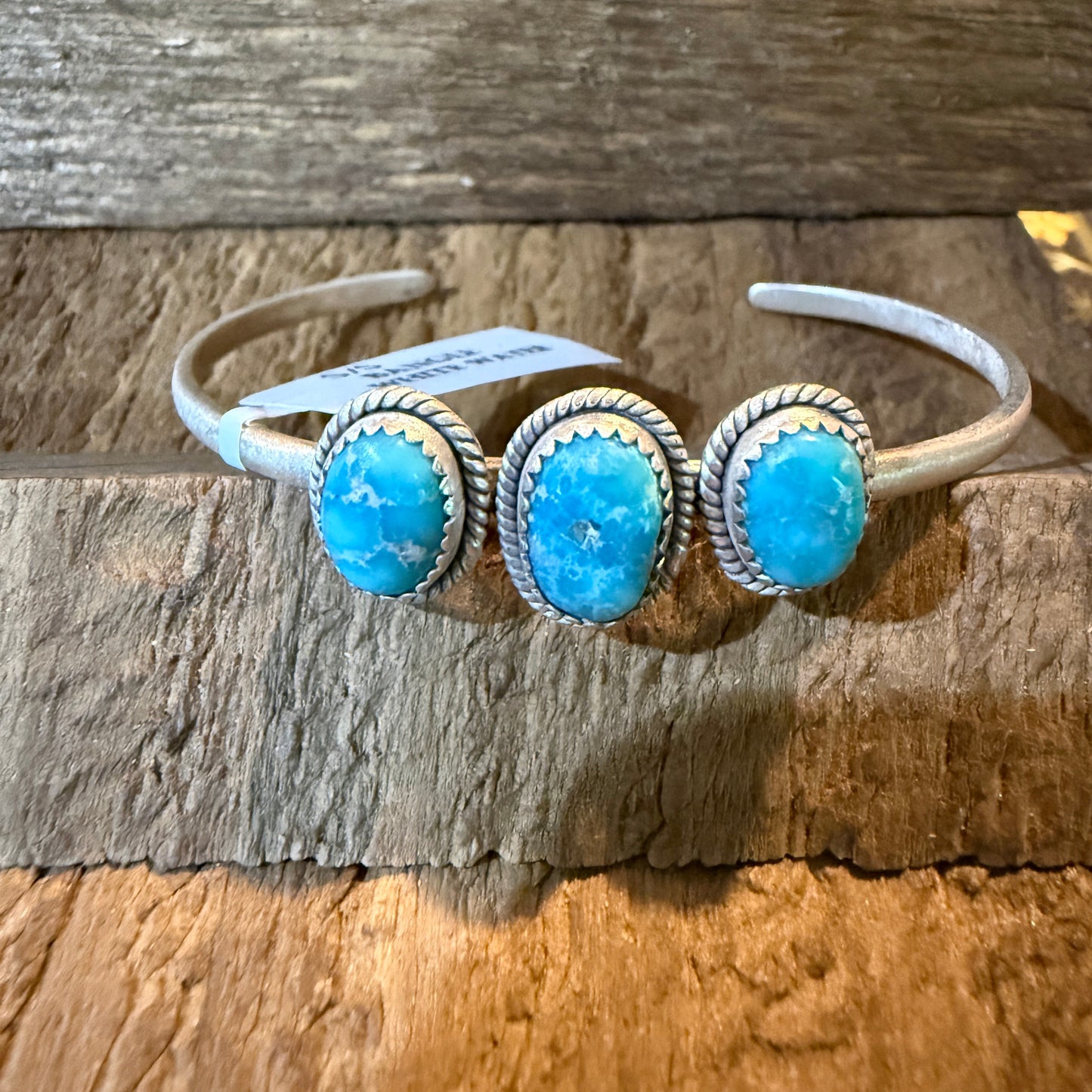 White Water Turquoise Gemstone Flex Stackable Bangle Sterling Silver