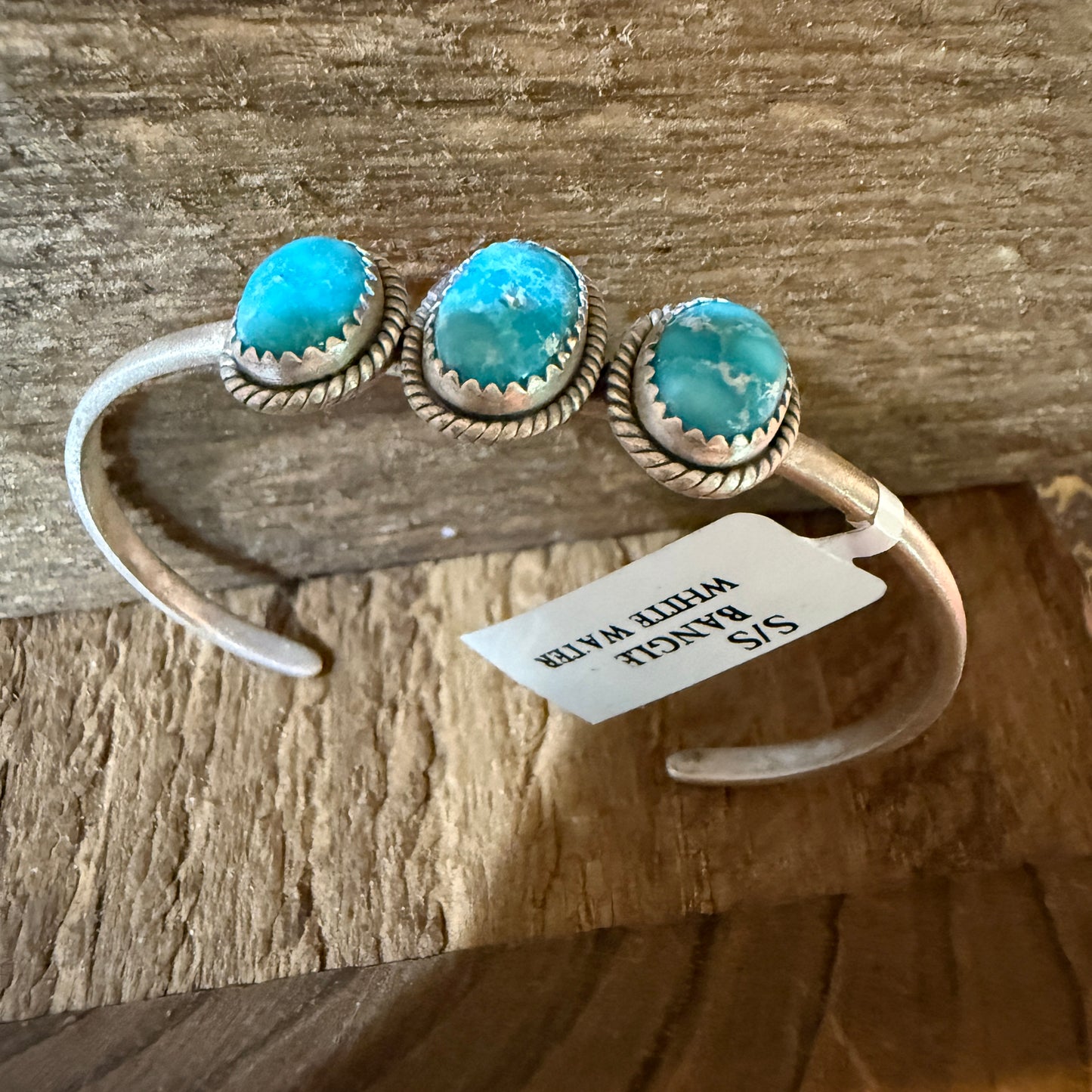 White Water Turquoise Gemstone Flex Stackable Bangle Sterling Silver
