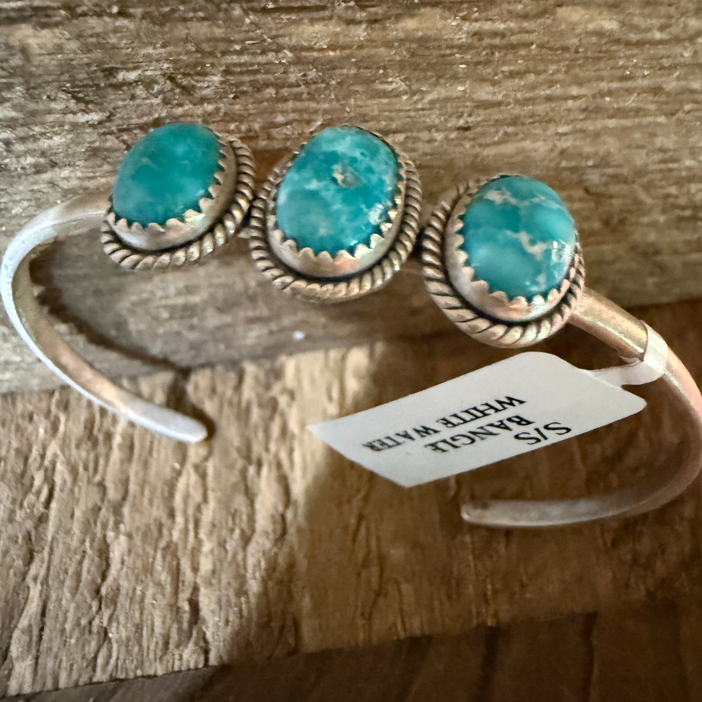 White Water Turquoise Gemstone Flex Stackable Bangle Sterling Silver