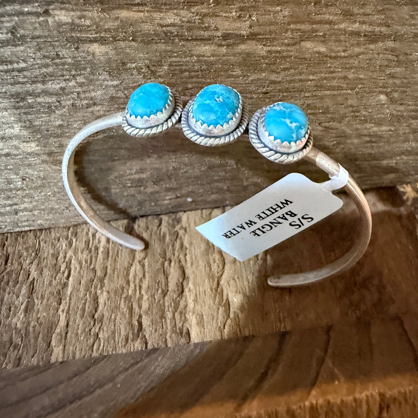 White Water Turquoise Gemstone Flex Stackable Bangle Sterling Silver
