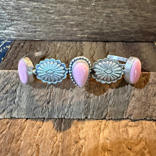 Pink Conch Gemstone Flex Stacker Bangle Bracelet Sterling Silver