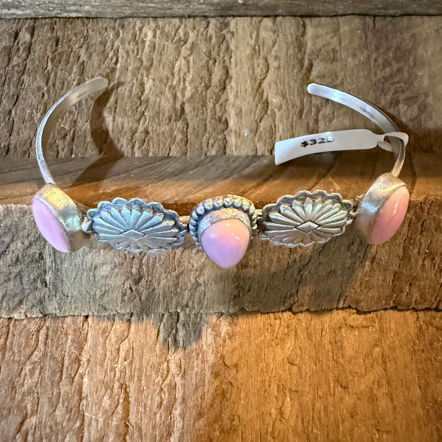 Pink Conch Gemstone Flex Stacker Bangle Bracelet Sterling Silver