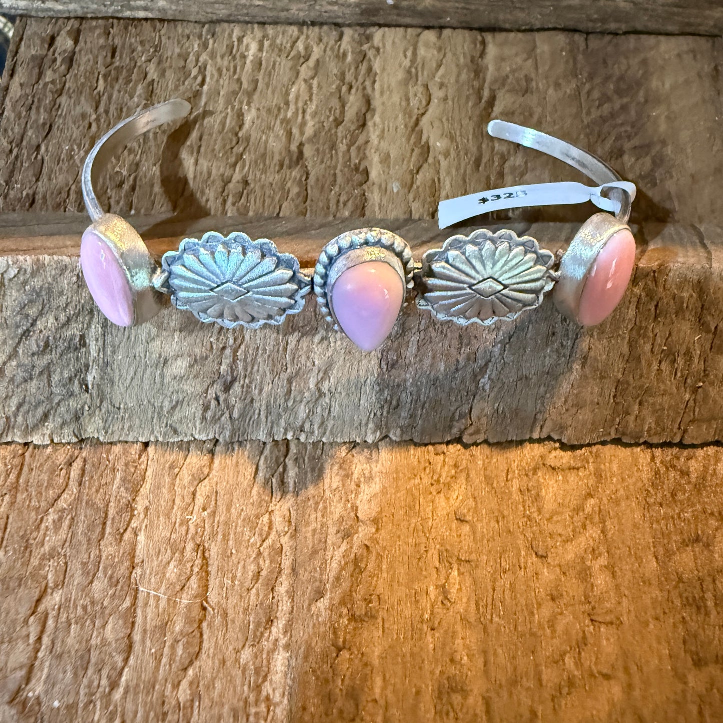 Pink Conch Gemstone Flex Stacker Bangle Bracelet Sterling Silver
