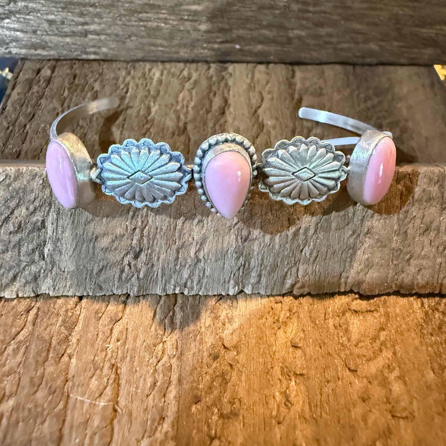 Pink Conch Gemstone Flex Stacker Bangle Bracelet Sterling Silver