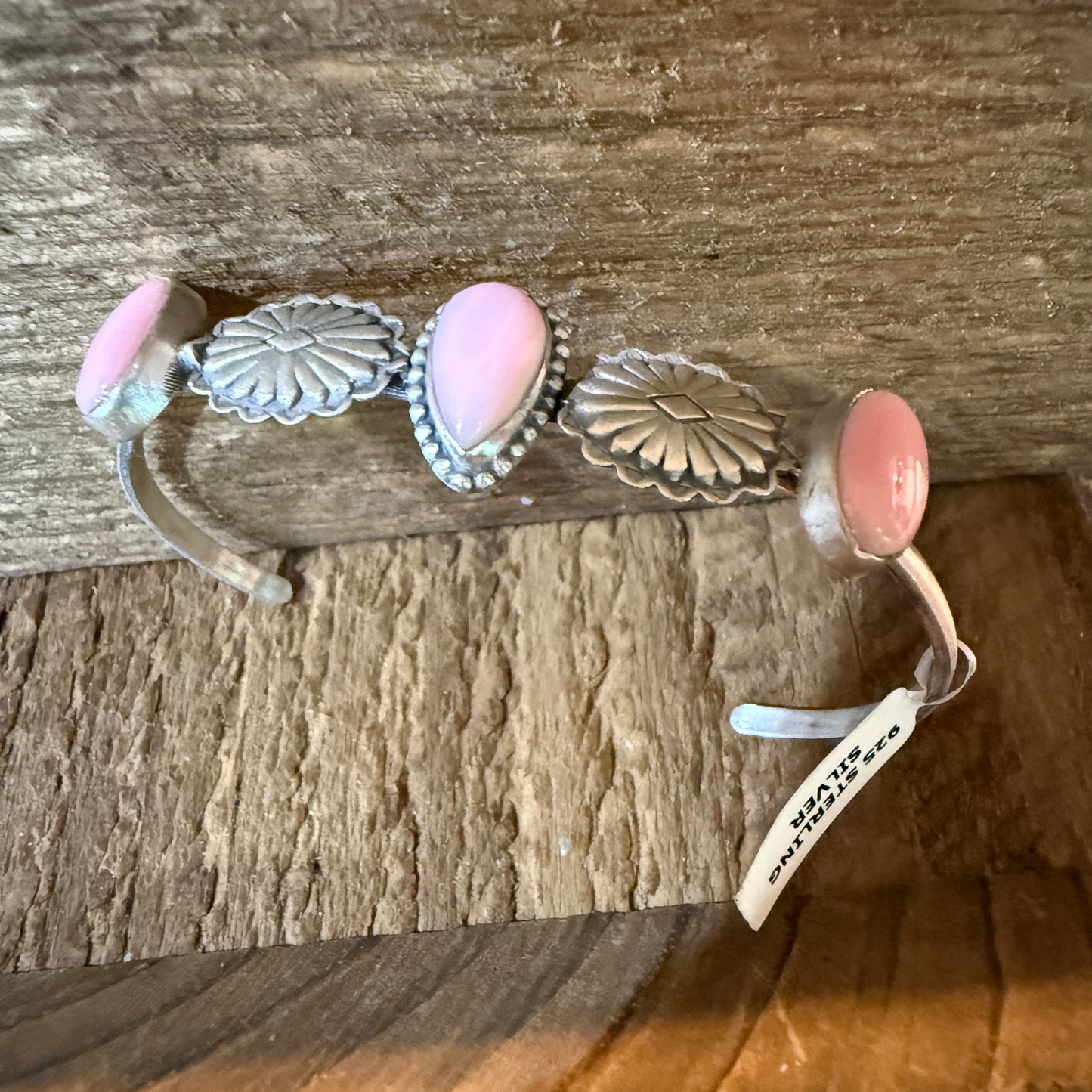 Pink Conch Gemstone Flex Stacker Bangle Bracelet Sterling Silver