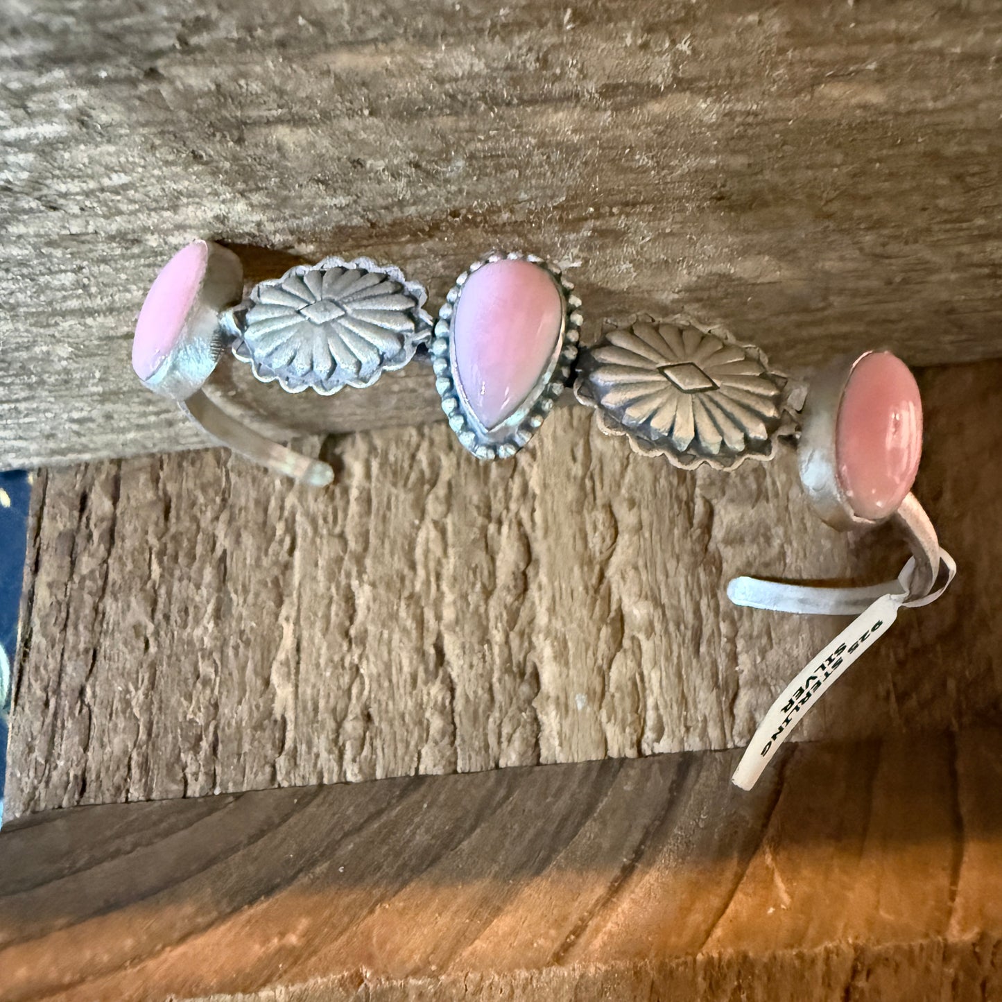 Pink Conch Gemstone Flex Stacker Bangle Bracelet Sterling Silver