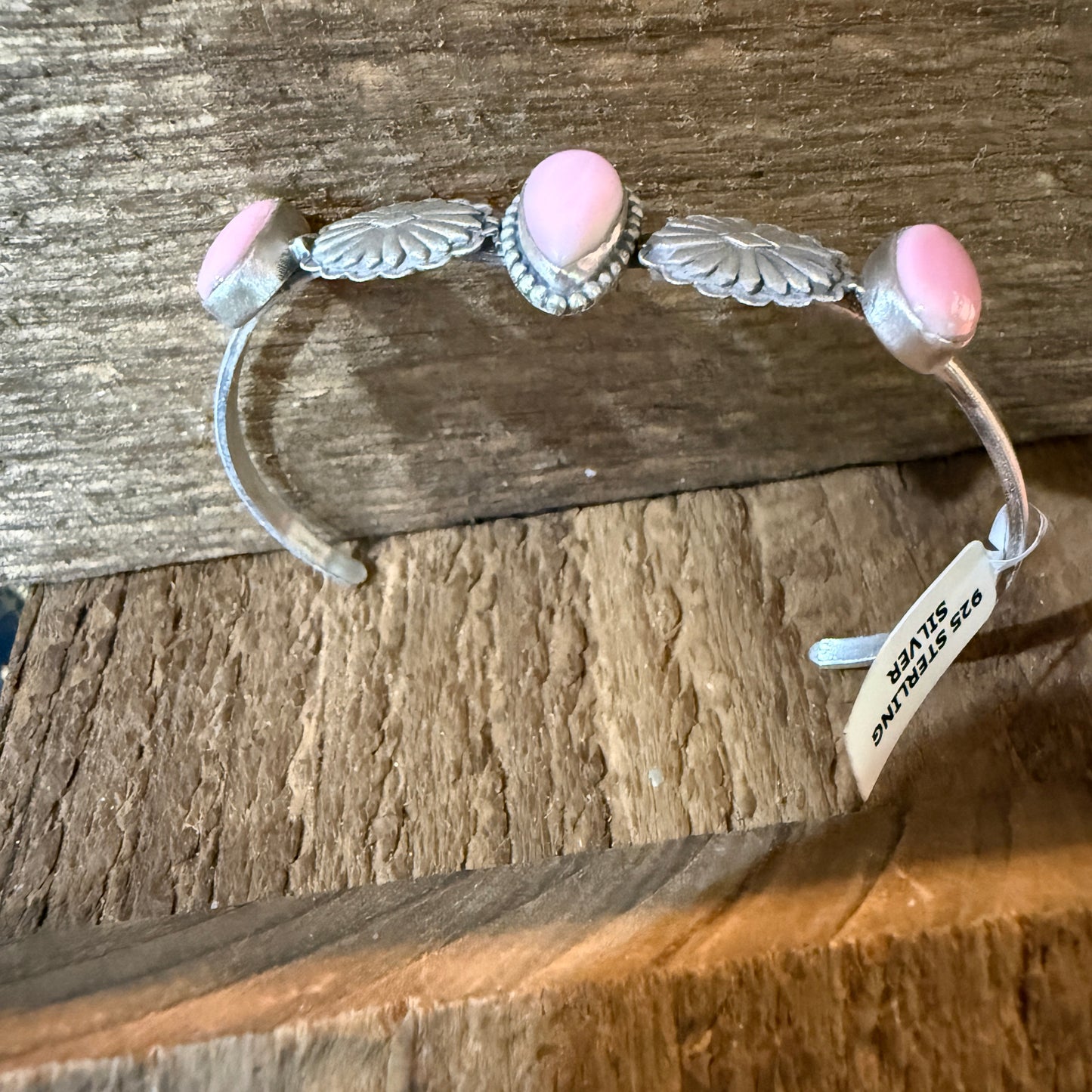 Pink Conch Gemstone Flex Stacker Bangle Bracelet Sterling Silver
