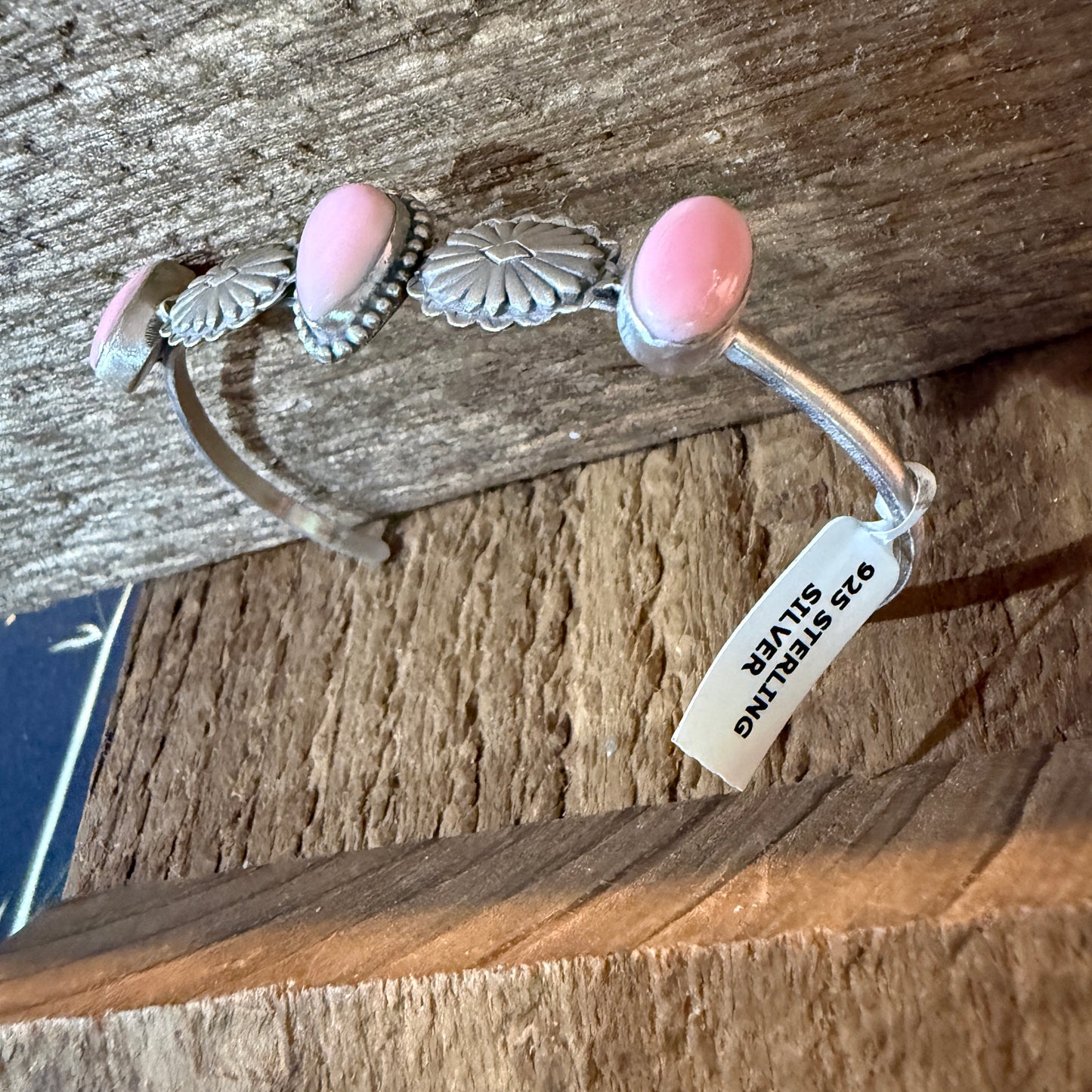Pink Conch Gemstone Flex Stacker Bangle Bracelet Sterling Silver