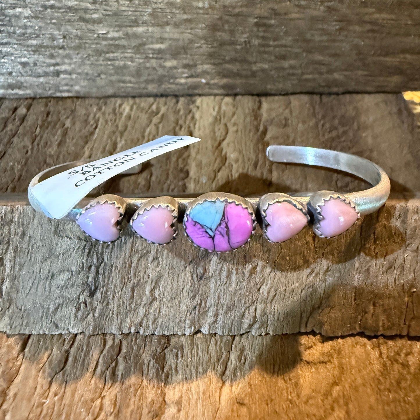Cotton Candy Dahlia Pink Conch Hearts Flex Stackable Bangle Sterling Silver