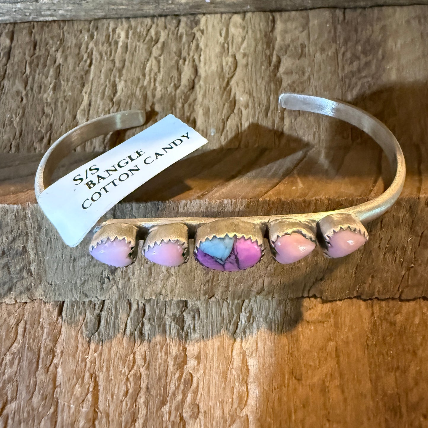 Cotton Candy Dahlia Pink Conch Hearts Flex Stackable Bangle Sterling Silver