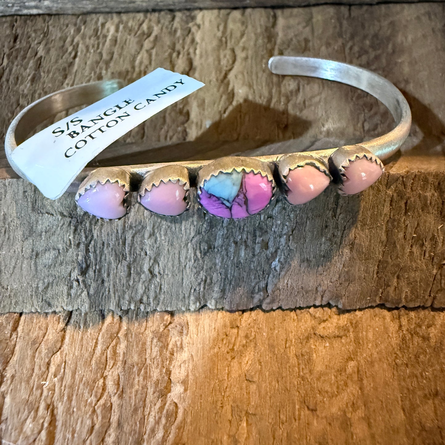 Cotton Candy Dahlia Pink Conch Hearts Flex Stackable Bangle Sterling Silver