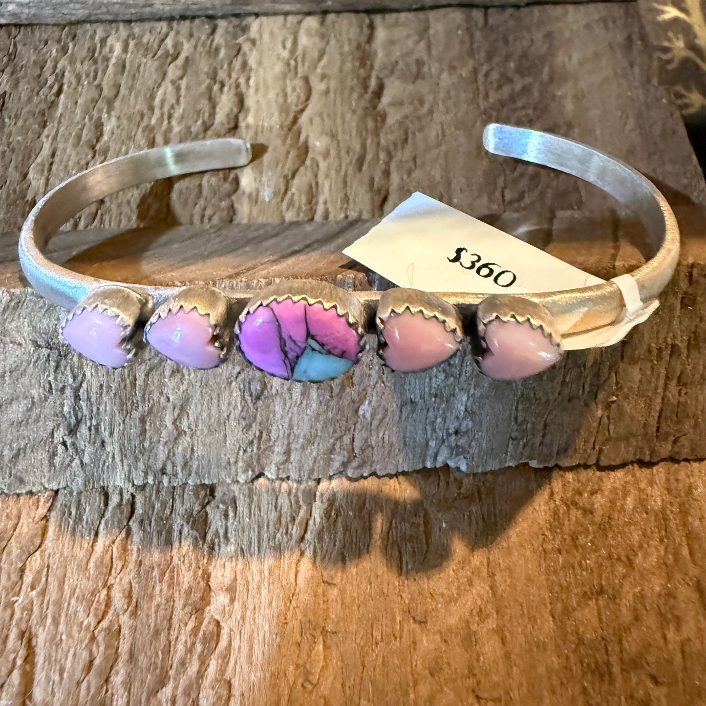 Cotton Candy Dahlia Pink Conch Hearts Flex Stackable Bangle Sterling Silver