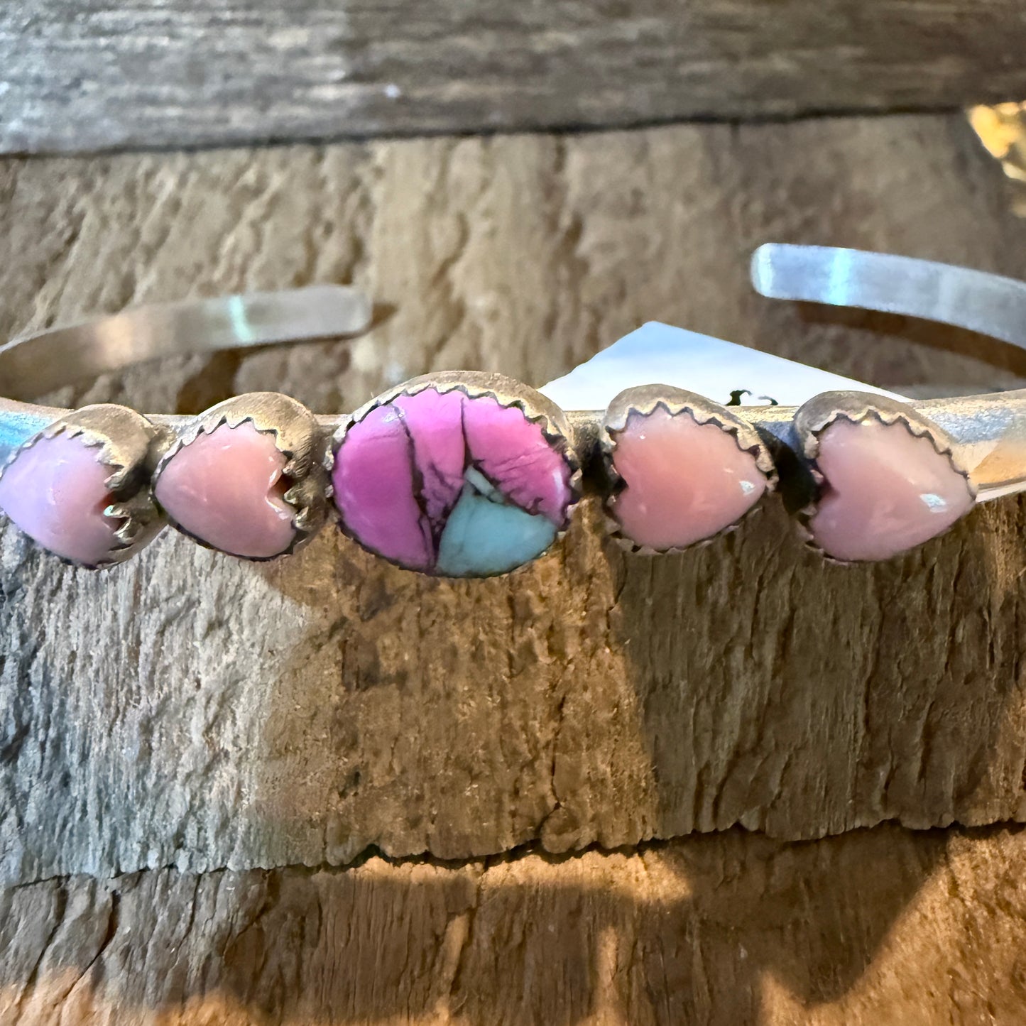 Cotton Candy Dahlia Pink Conch Hearts Flex Stackable Bangle Sterling Silver