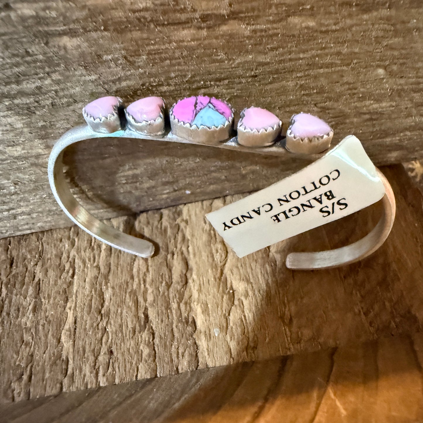 Cotton Candy Dahlia Pink Conch Hearts Flex Stackable Bangle Sterling Silver