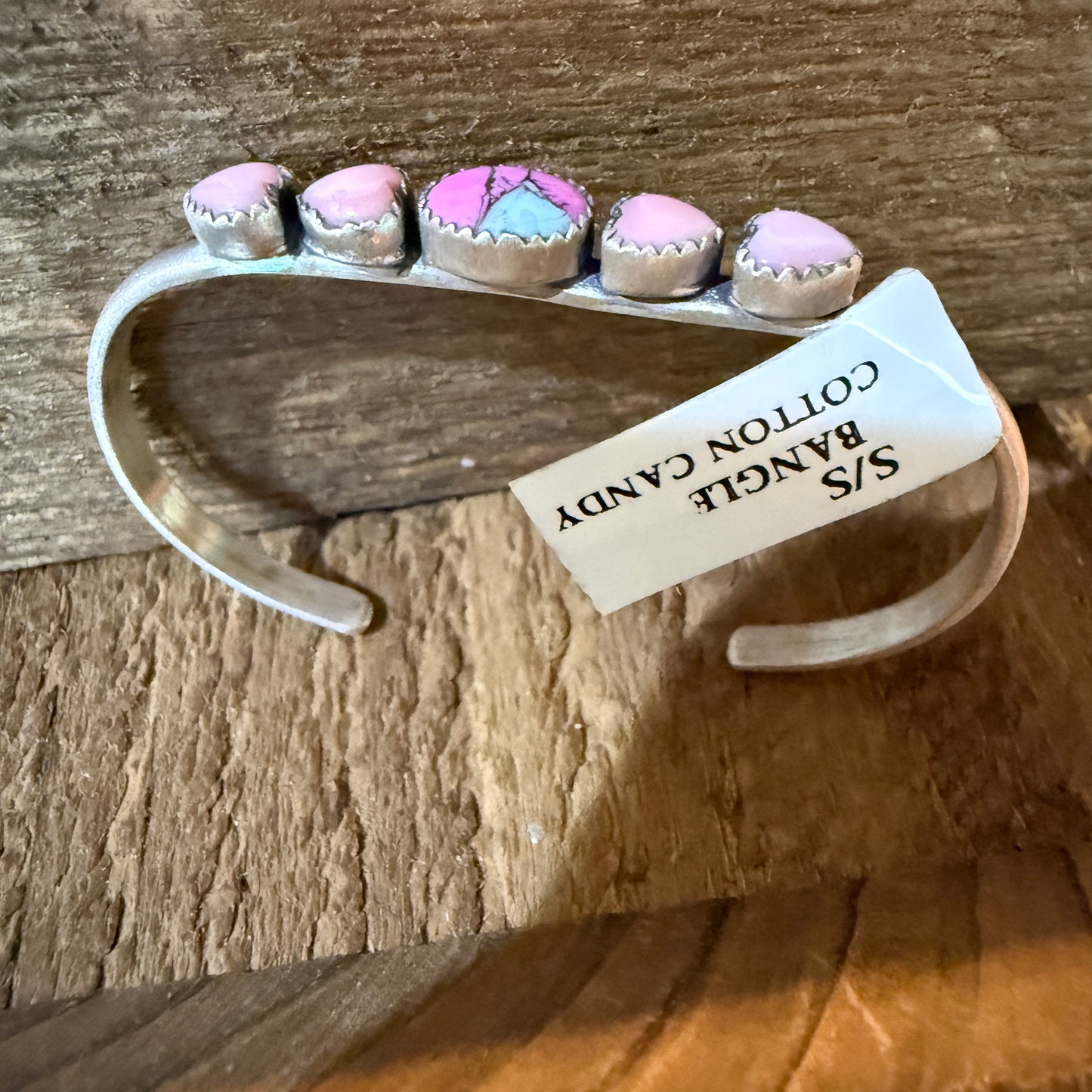 Cotton Candy Dahlia Pink Conch Hearts Flex Stackable Bangle Sterling Silver