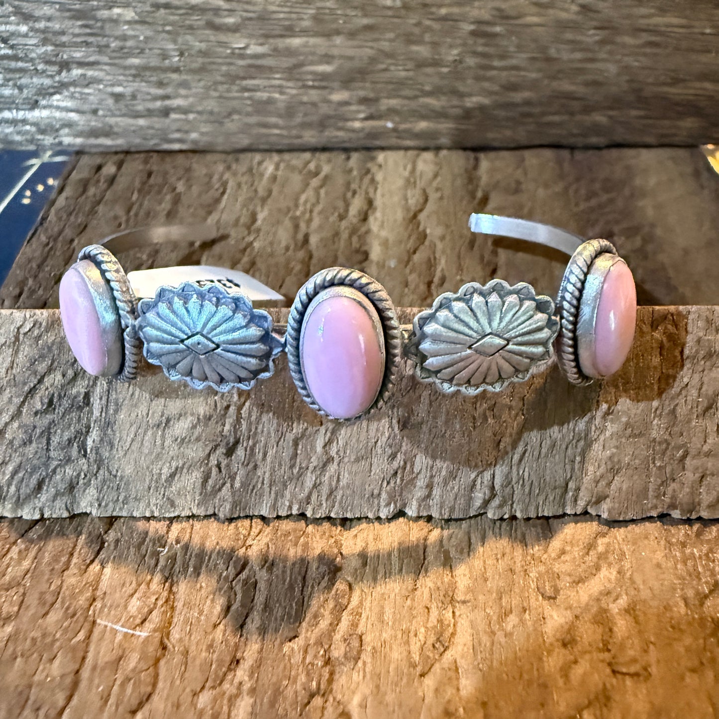 Pink Conch Gemstone Flex Stackable Bangle in Sterling Silver