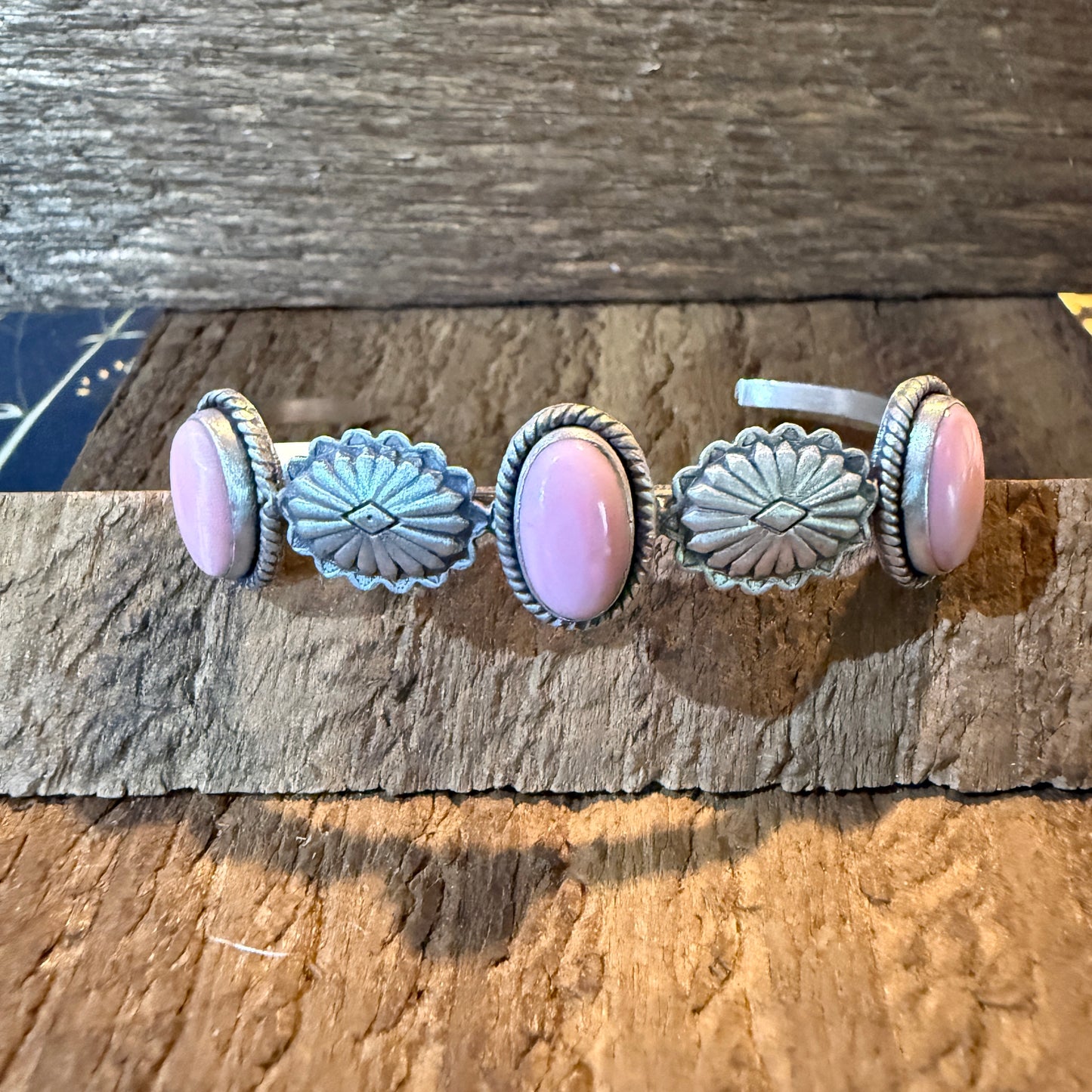 Pink Conch Gemstone Flex Stackable Bangle in Sterling Silver